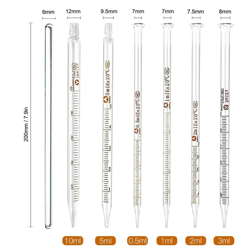 Glass Graduated Cylinder Set 0.5ml 1ml 2ml 3ml 5ml 10ml for Laboratory Hospital
