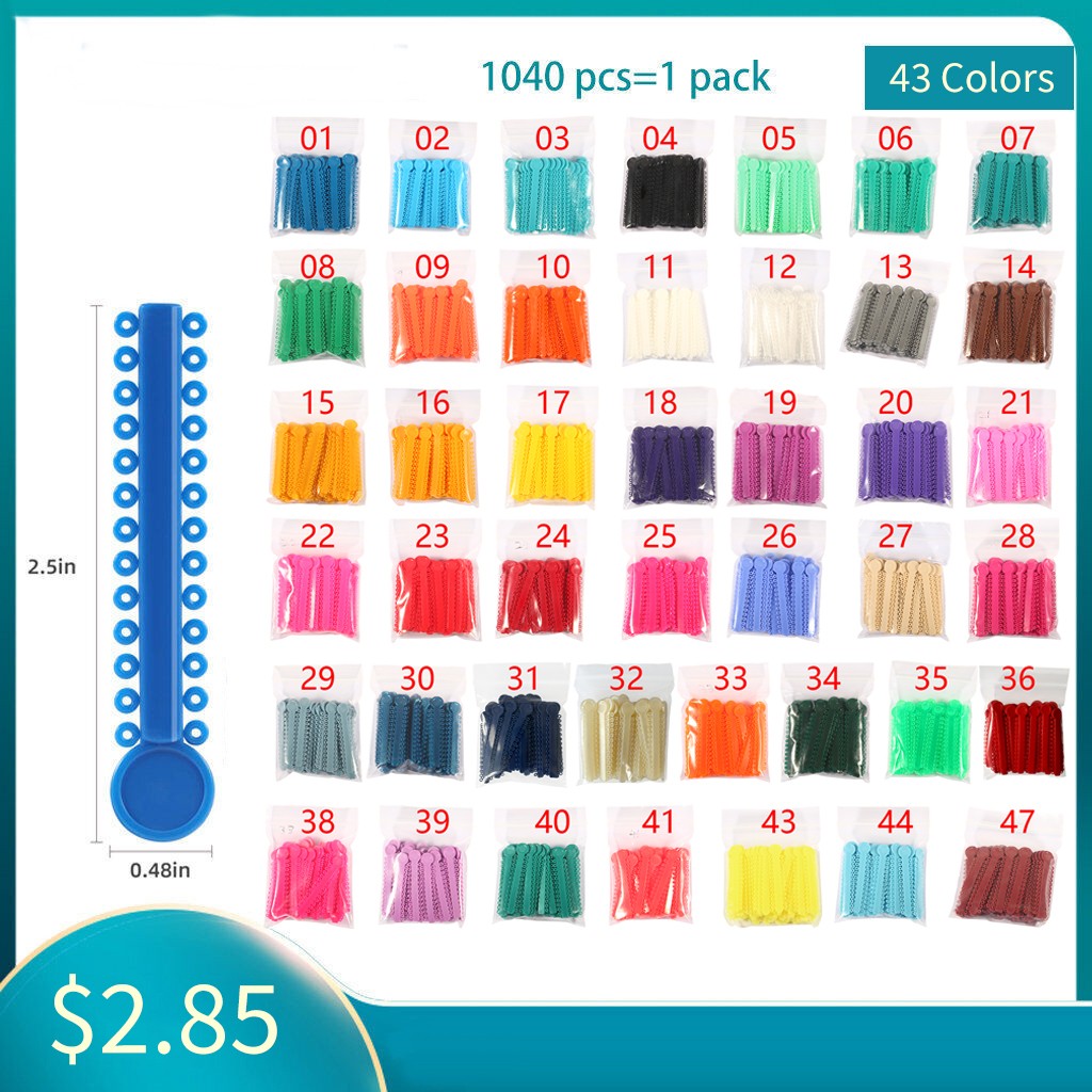 1 Bag Dental Orthodontic Ligature Ties Elastic Rubber Bands 45 Colors 1040 Pcs
