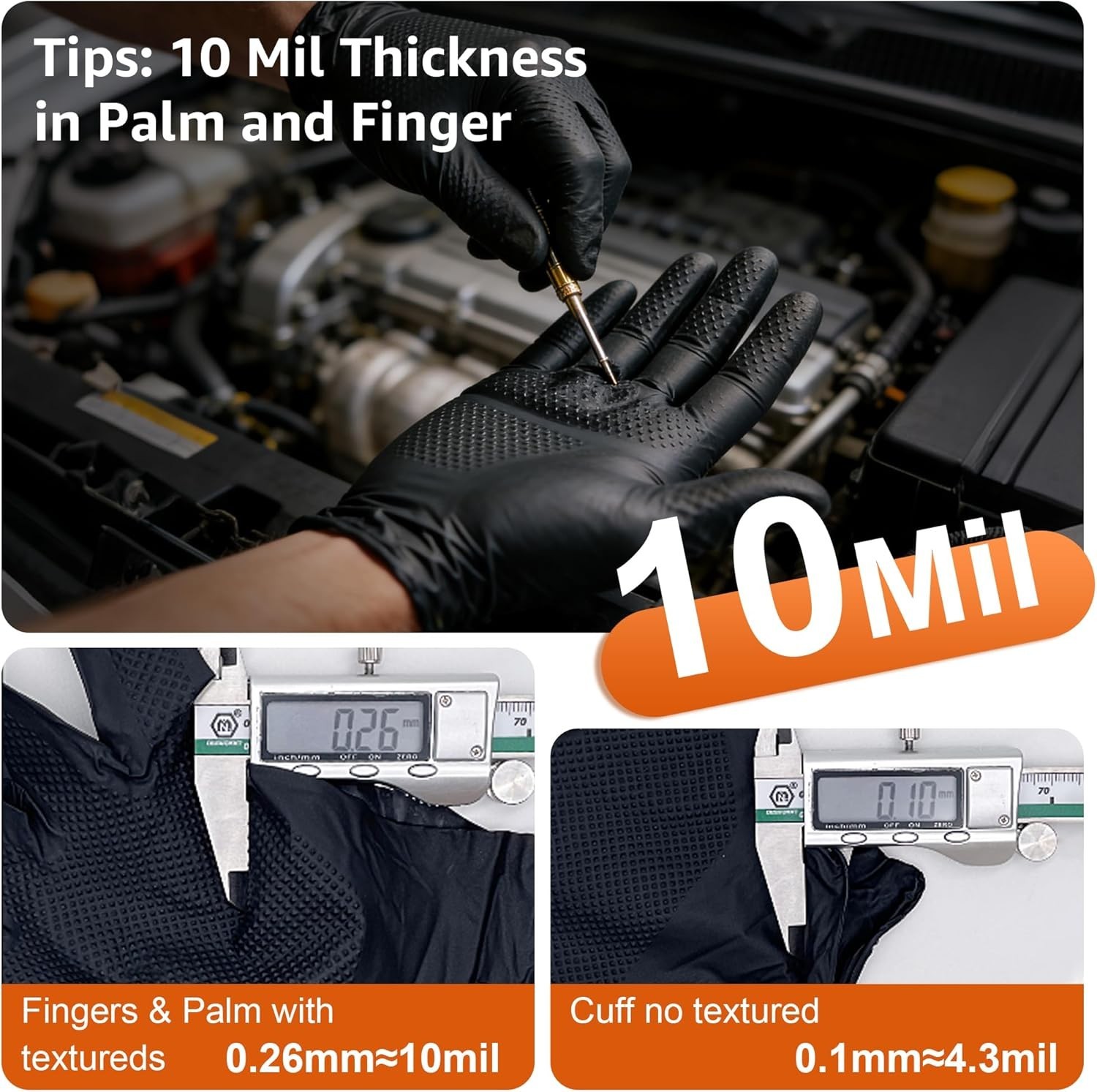 10mil Nitrile Gloves Thick,Industrial Disposable Gloves with Diamond Textured…