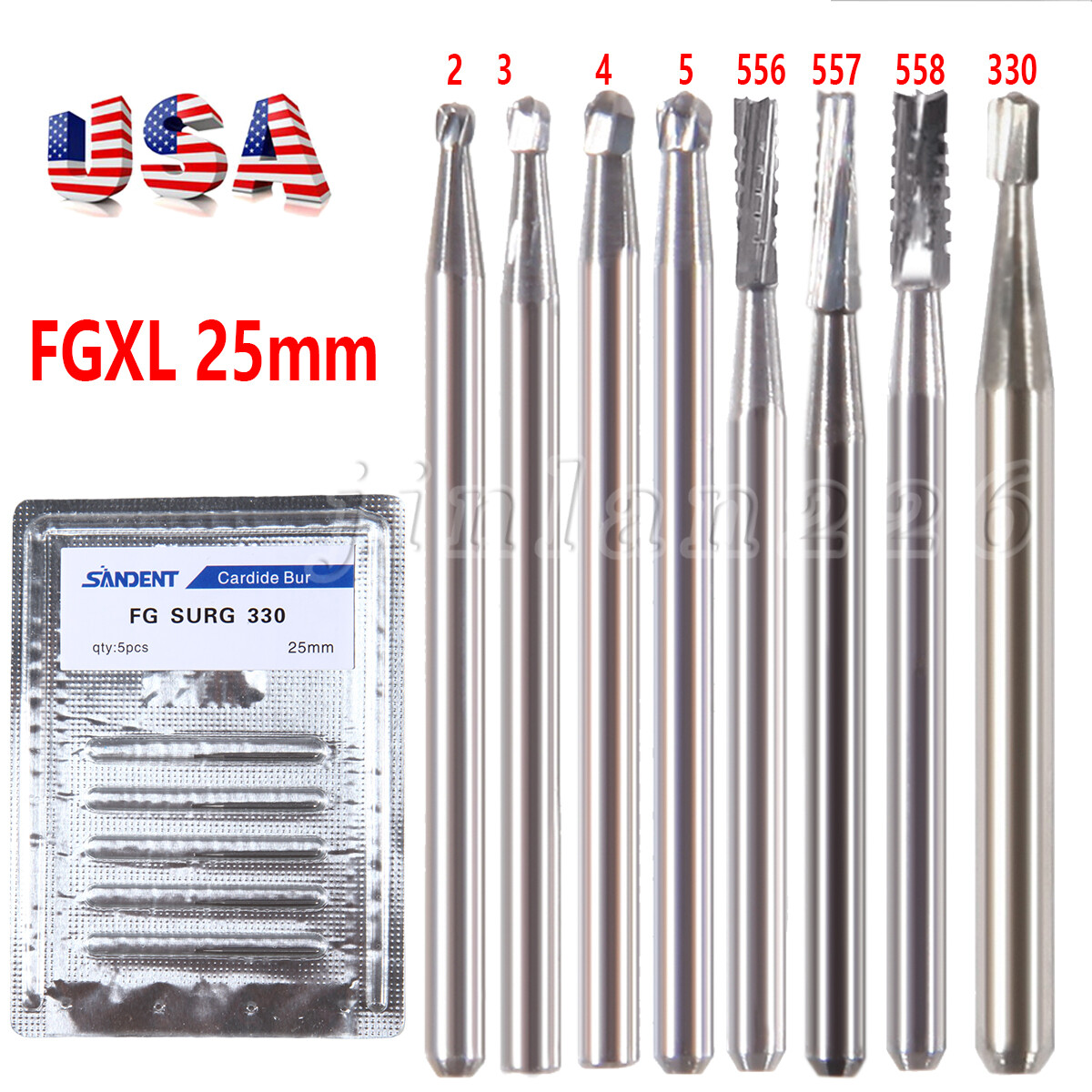 Dental Carbide Bur High Speed Friction Grip Long Surgical FG SURG Burs Diamond