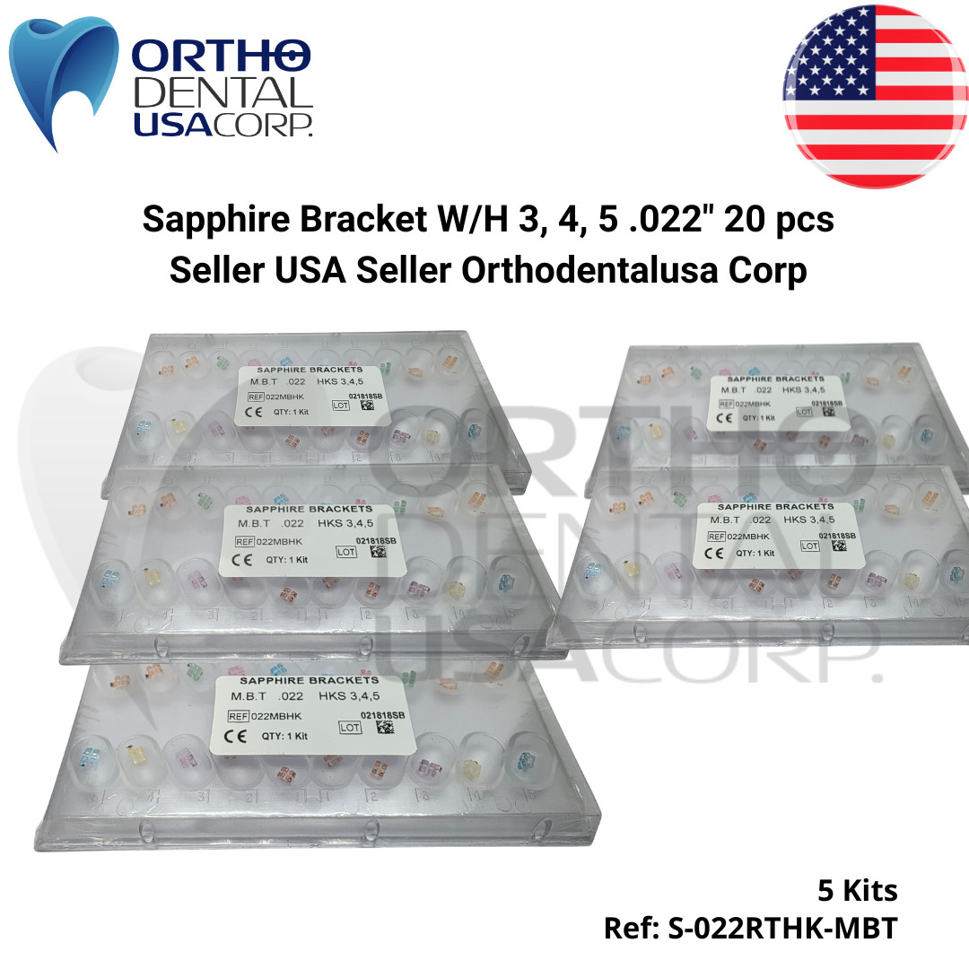 Sapphire Bracket W/H 3, 4, 5 .022″ 20 pcs Seller USA Seller Orthodentalusa Corp