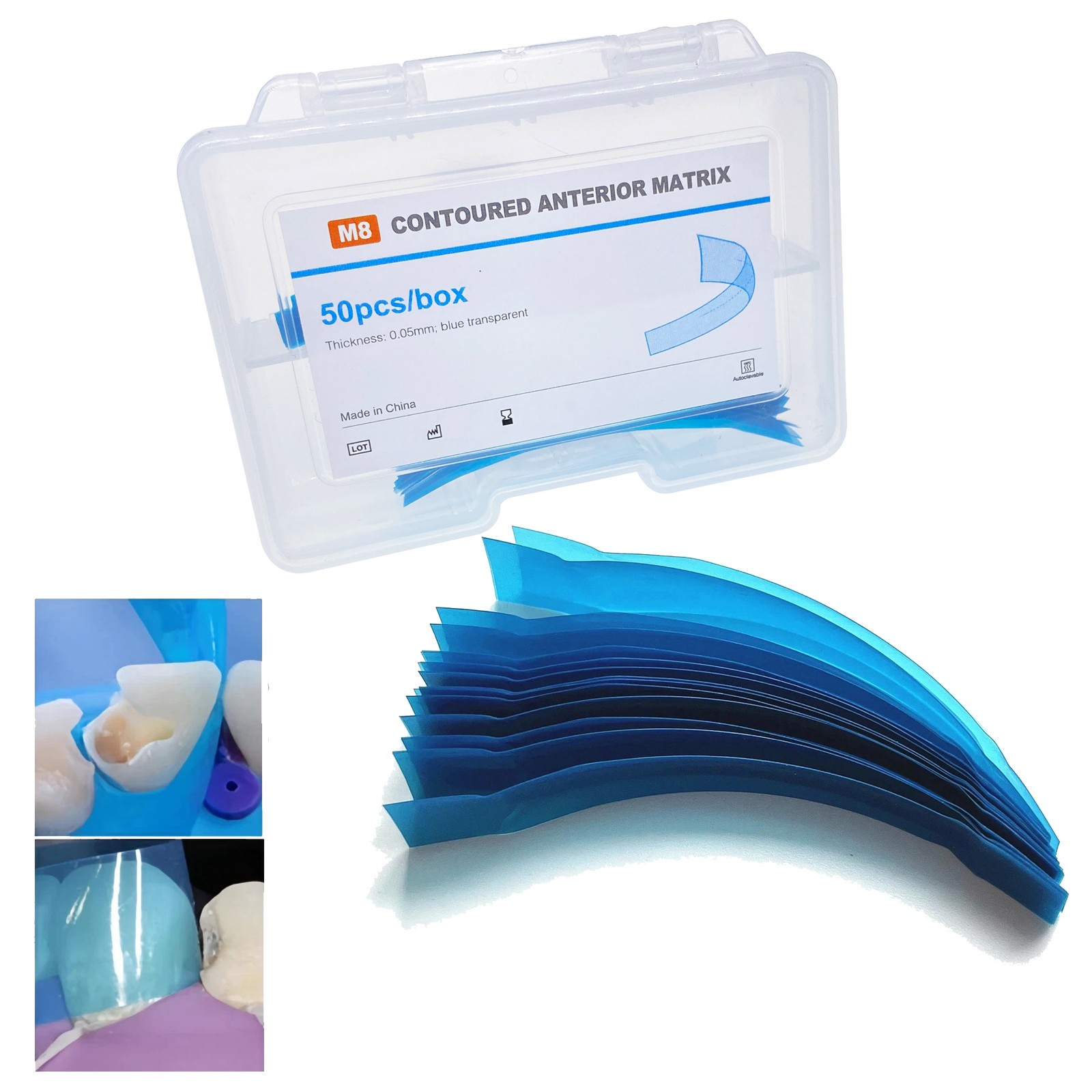 Dental Blue Strip M8 Contoured Anterior Matrix Restoration Matrices 0.05mm