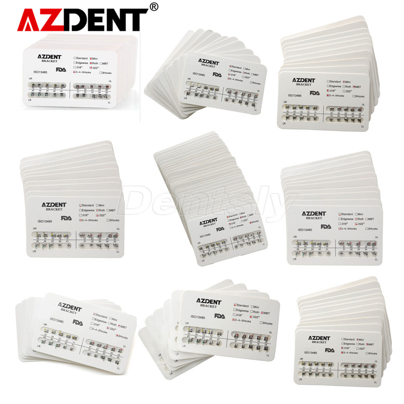 AZDENT Dental Ortodoncia Brackets Mini Standard Roth MBT 022/018 Hooks 3/345 USA