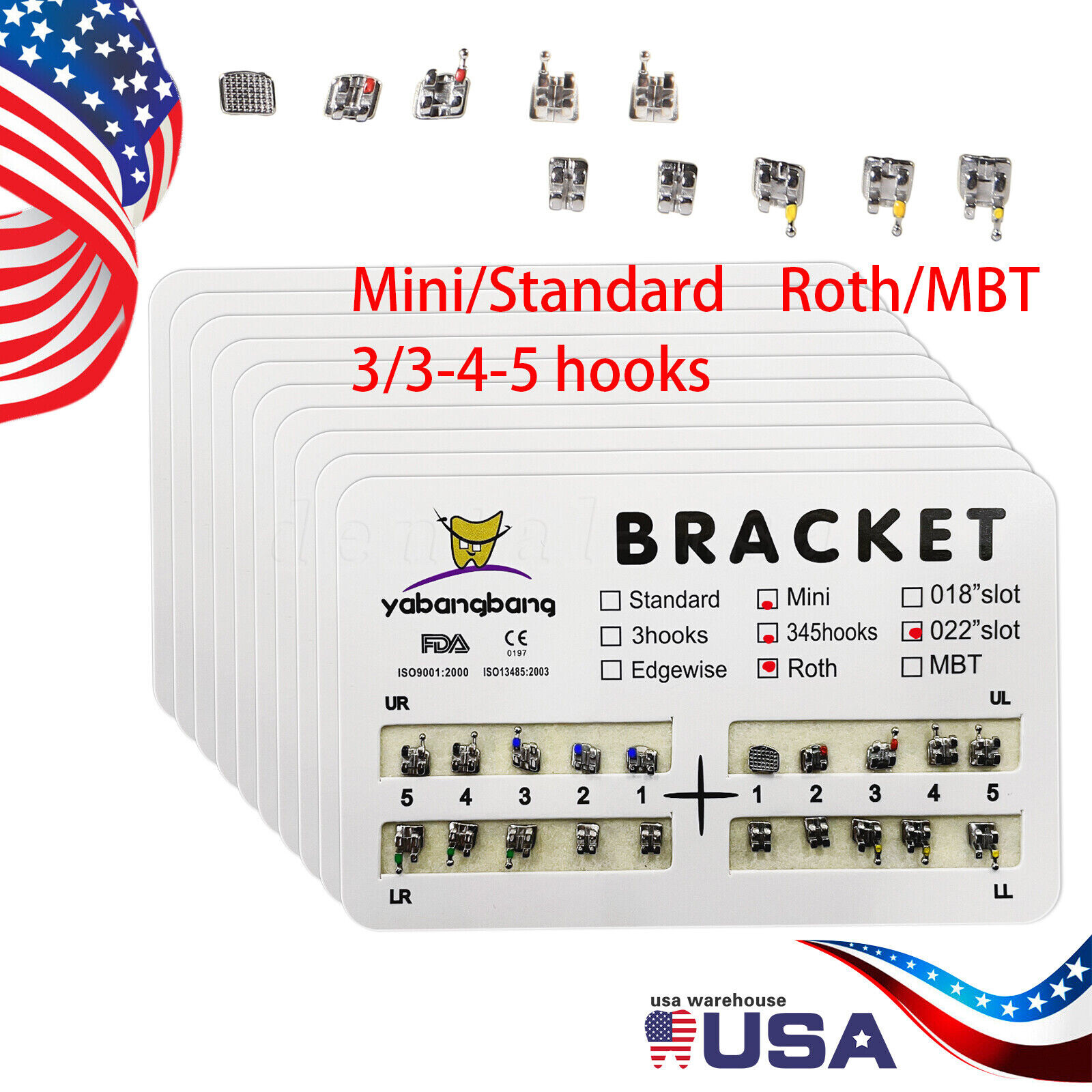 Yabangbang Orthodontic Dental Brackets Braces Mini Standard Roth MBT.022/ Hooks