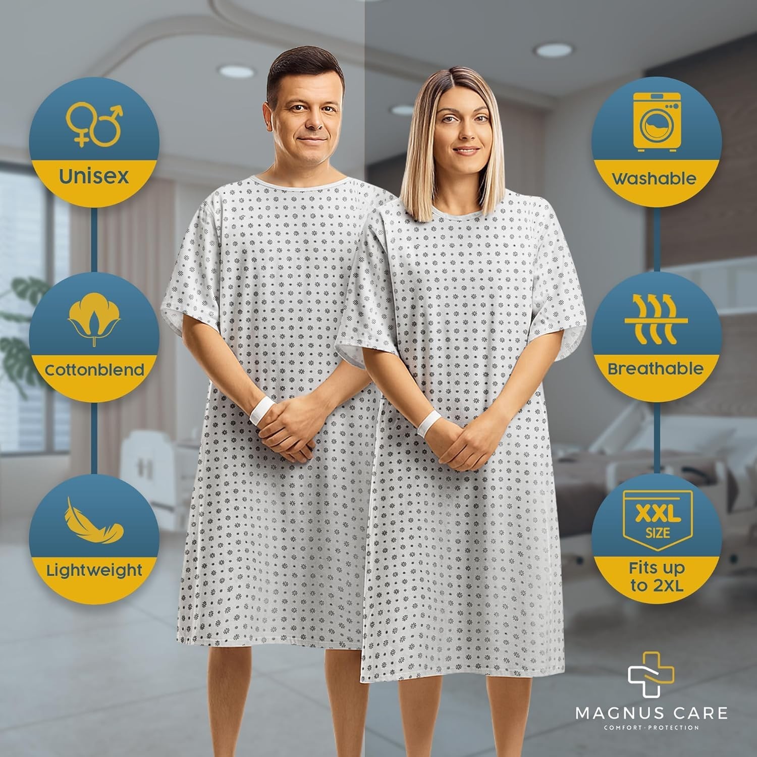 Hospital Gown for Woman & Men, Cotton Blend Fashionable Unisex Patient Gowns,…
