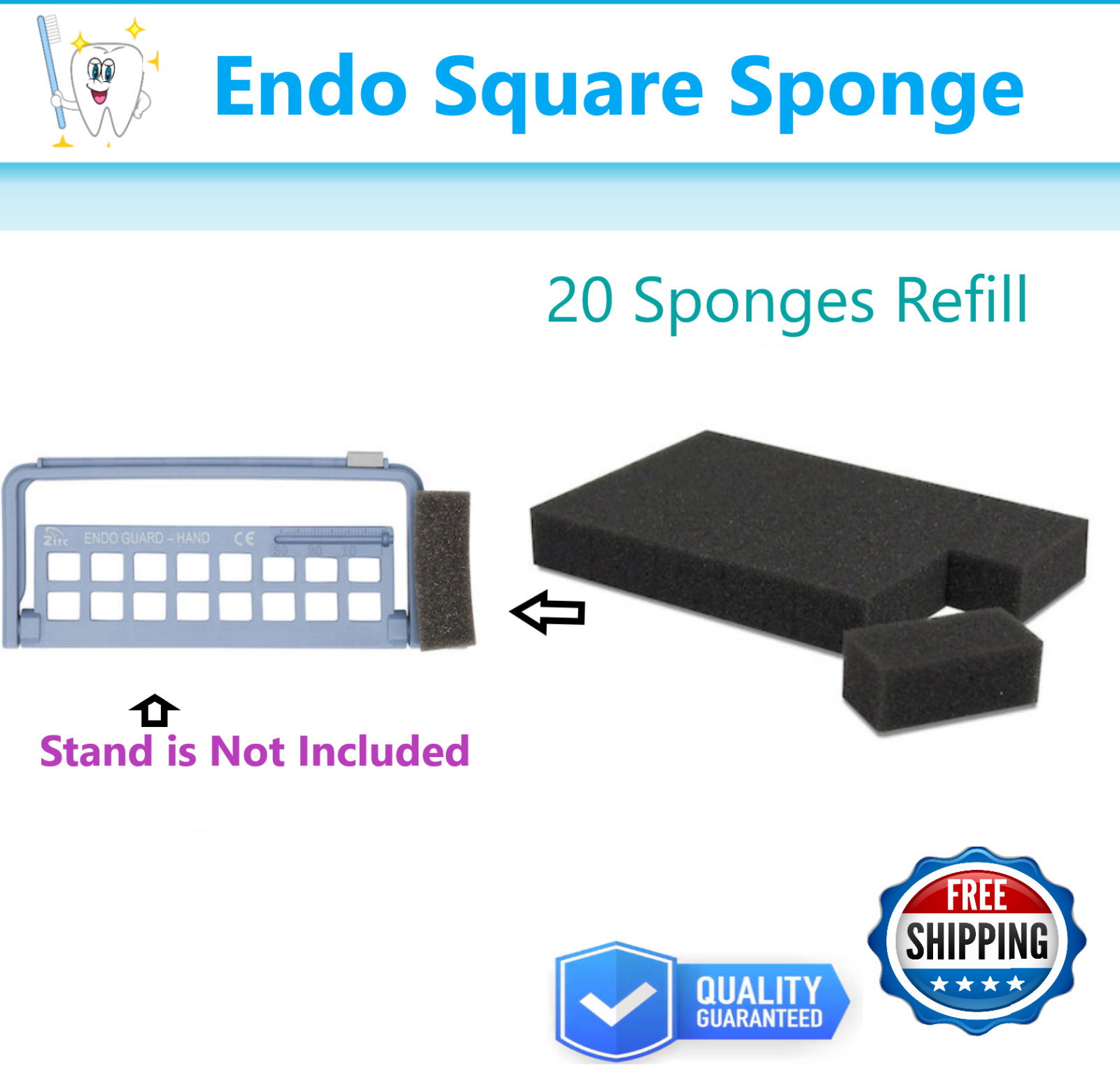Dental Endo Square Sponge Foam Refill Inserts 20 pcs for Zirc Steri-Endo Guard