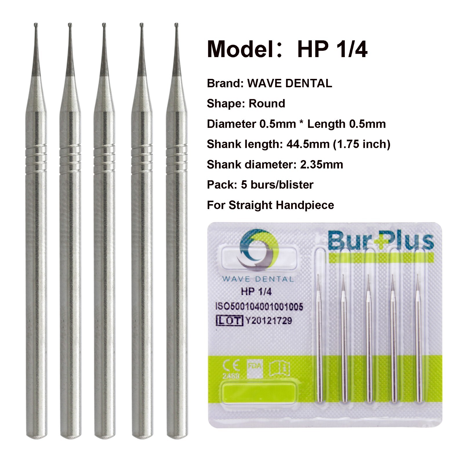 Wave Dental Round Tungsten Carbide Burs HP 44.5mm Shank for Straight Handpiece