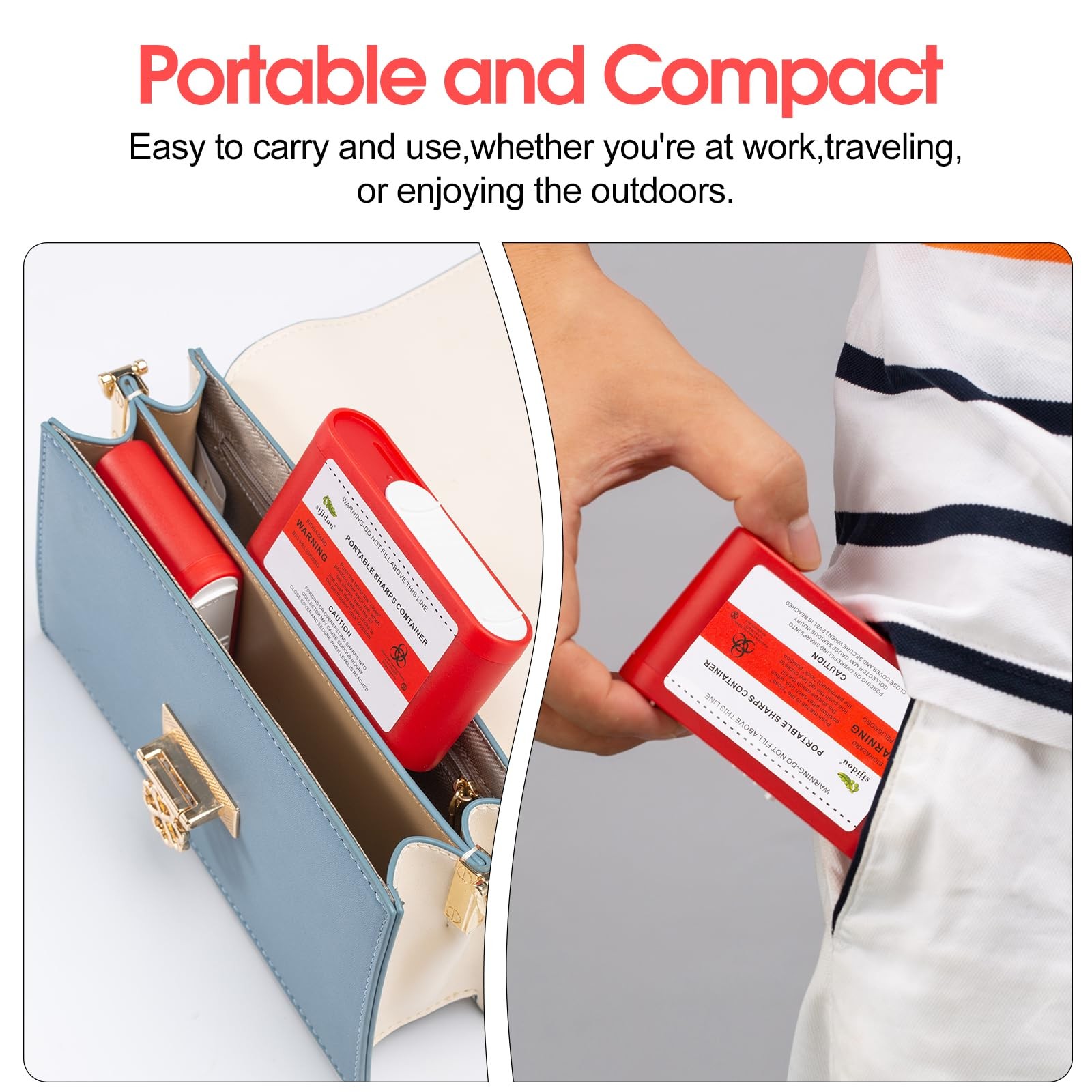 6 Pack Portable Sharps Container for Travel 3.9 x 0.8 x 2.2 inches, 70ml, Red