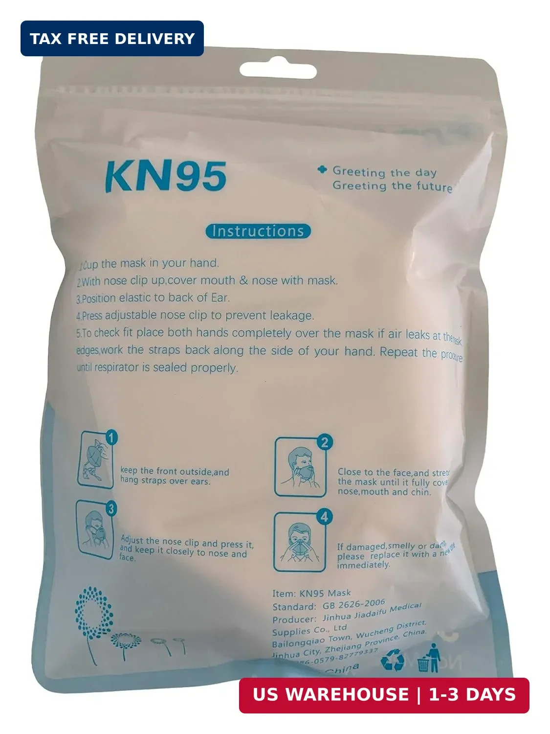 Dr. Family KN95 Face Masks, 5 Pack, Breathable, Light Weight, Comfortable 5-Laye