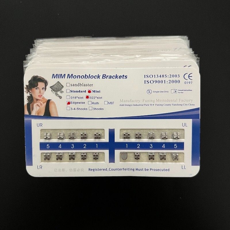 Dental Orthodontics MIM Monoblock Brackets Mini Edgewise 022 no hooks Mesh Base
