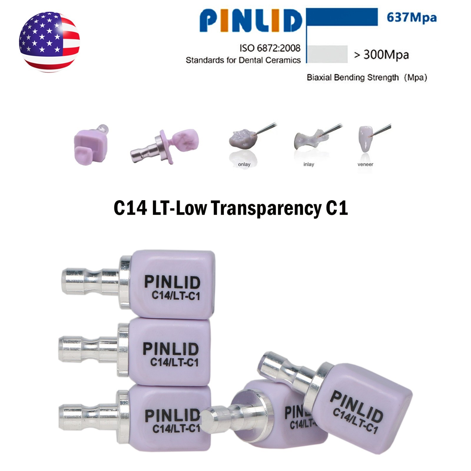 US C14 Dental Glass Ceramic Blocks LT Lithium Disilicate CAD/CAM CEREC 5Pcs/Box