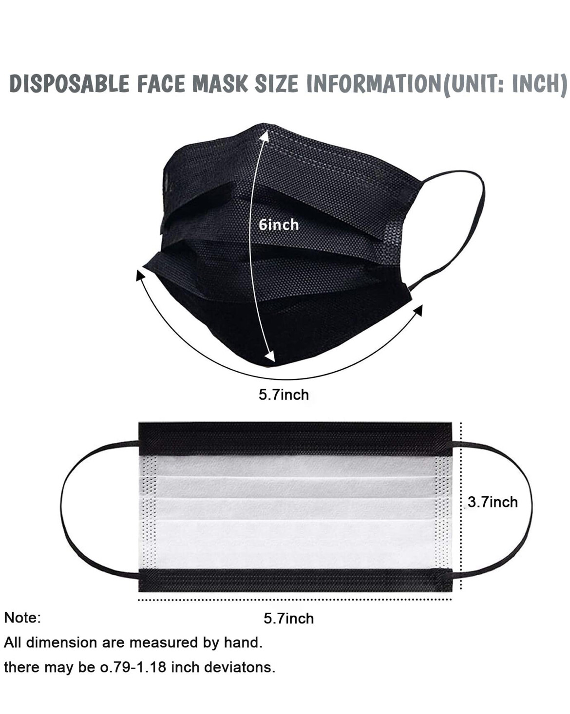 2000-PCS Black Protective 3 Layer Face Mask Respirator Disposable Masks BFE95%