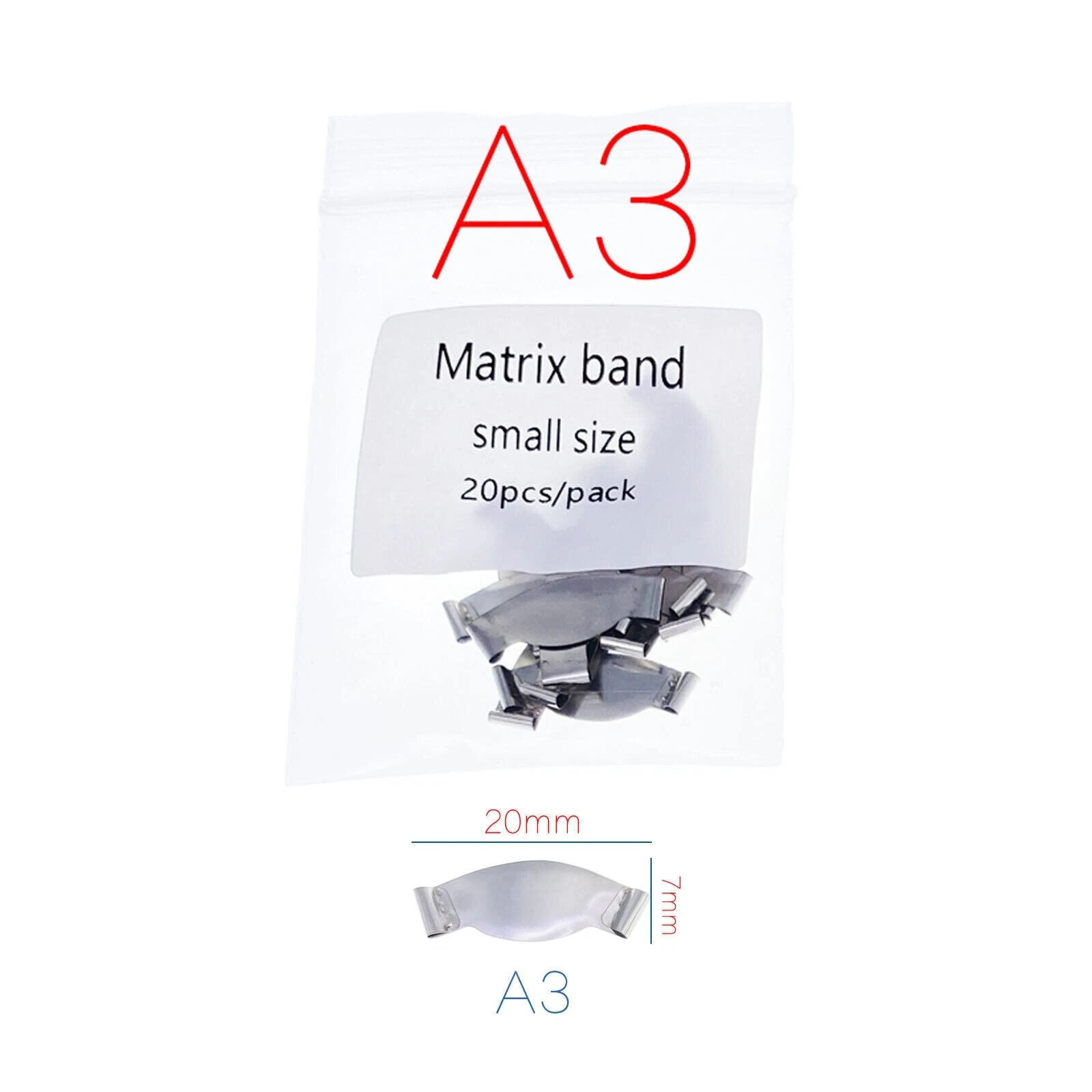 20 Pcs/Pack Dental Saddle Matrix Band Contoured 6 Sizes Opt Metal Ledge Matrices