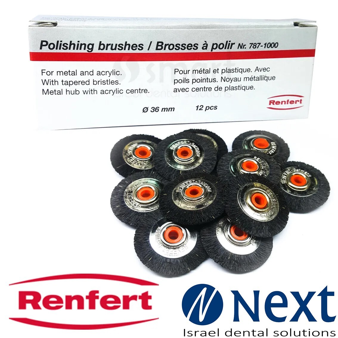 Lot x 12 Dental lab Renfert Slender Polishing brush 36 mm for metal and acrylic