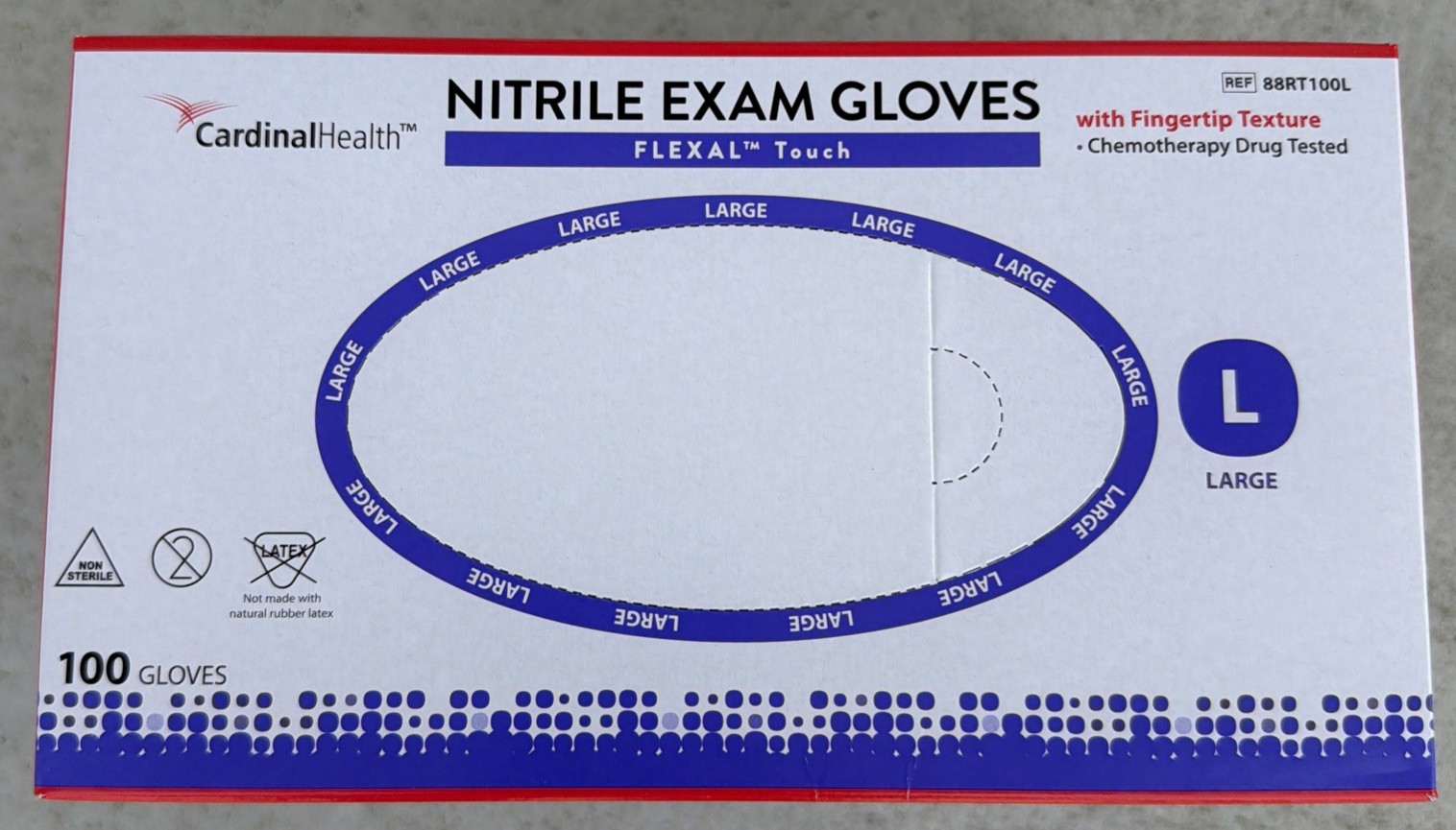 4 Box of 100 Nitrile Exam Gloves, Large Size- by Cardinal Health-NEW