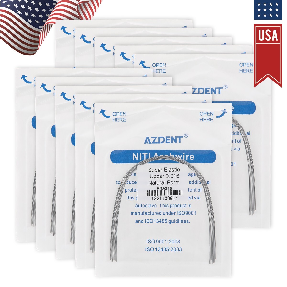 AZDENT Dental Orthodontic Braces Brackets Mini Roth.022 Hook345/Arch Wire Nature