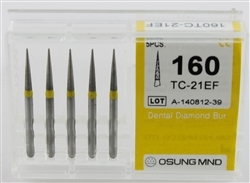 Dental Diamond Burs, Extra Fine Grit Multi-Use 5 Pcs/Pk, [160TC-21EF]