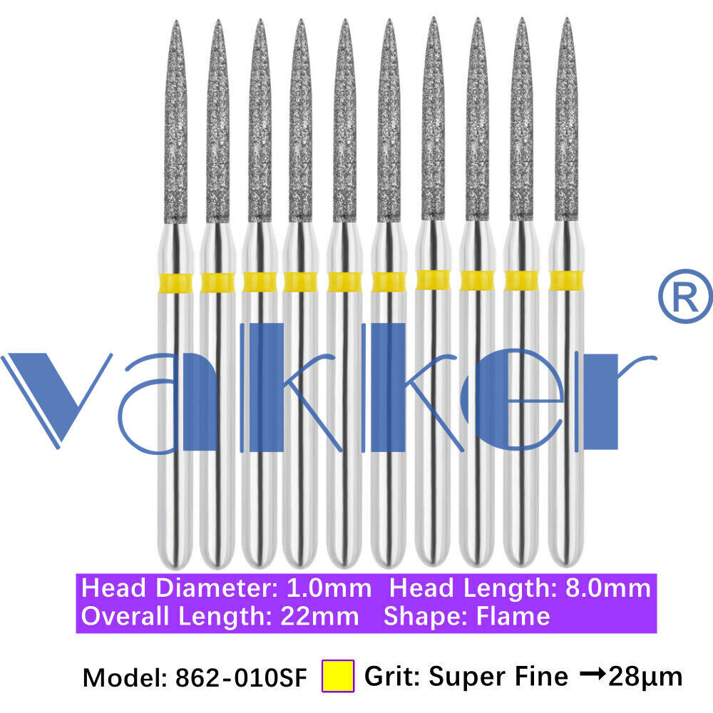 10pc Dental Diamond Burs for HighSpeed Handpiece Medium Super Fine Friction Grip