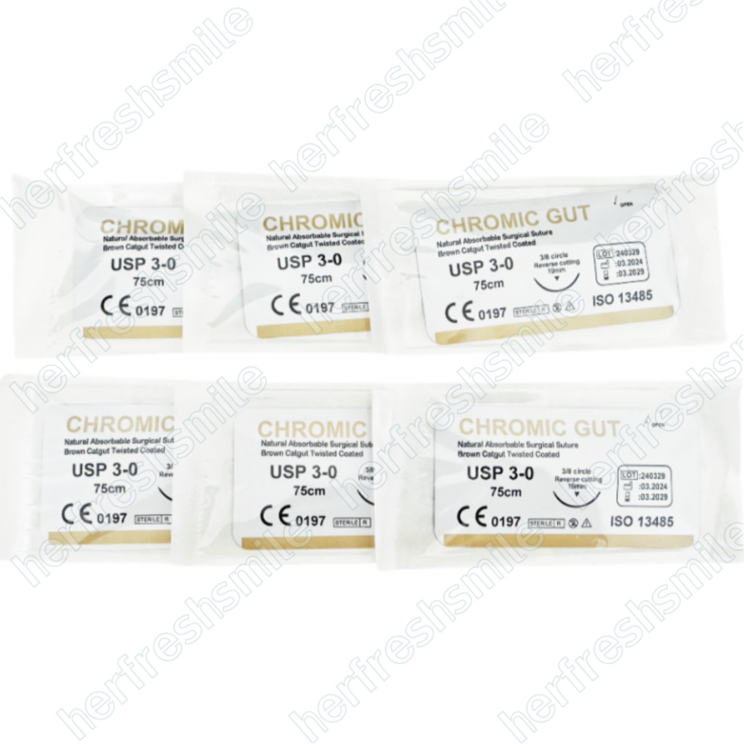 CHROMIC GUT 3-0 Absorbable Dental Surgical Suture Natural Needled Reverse Cut