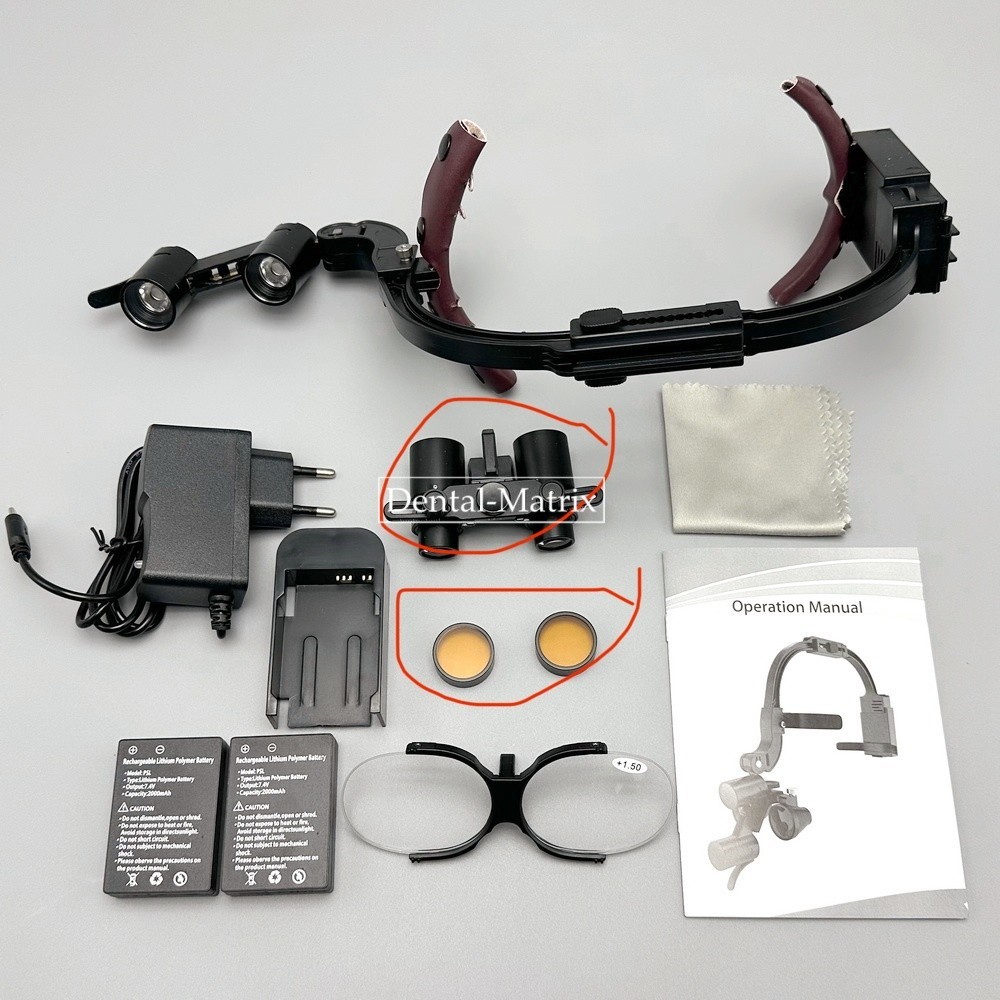 2.5x 3.5x Medical Dental Binocular Loupes Headband Magnifier LED Headlight US/EU