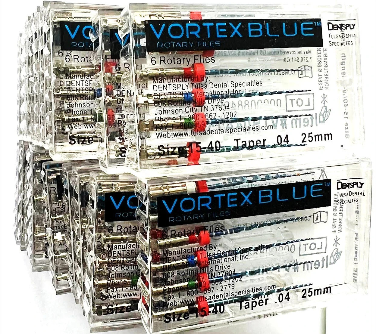 10pk 25mm .04 Asst Vortex Blue Rotary Files Dentsply Tulsa Dental Root 15-40