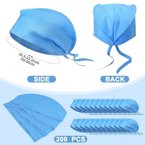 200 Pcs Disposable Surgical Caps Bouffant Scrub Hats Nonwoven Hairnets for Men &