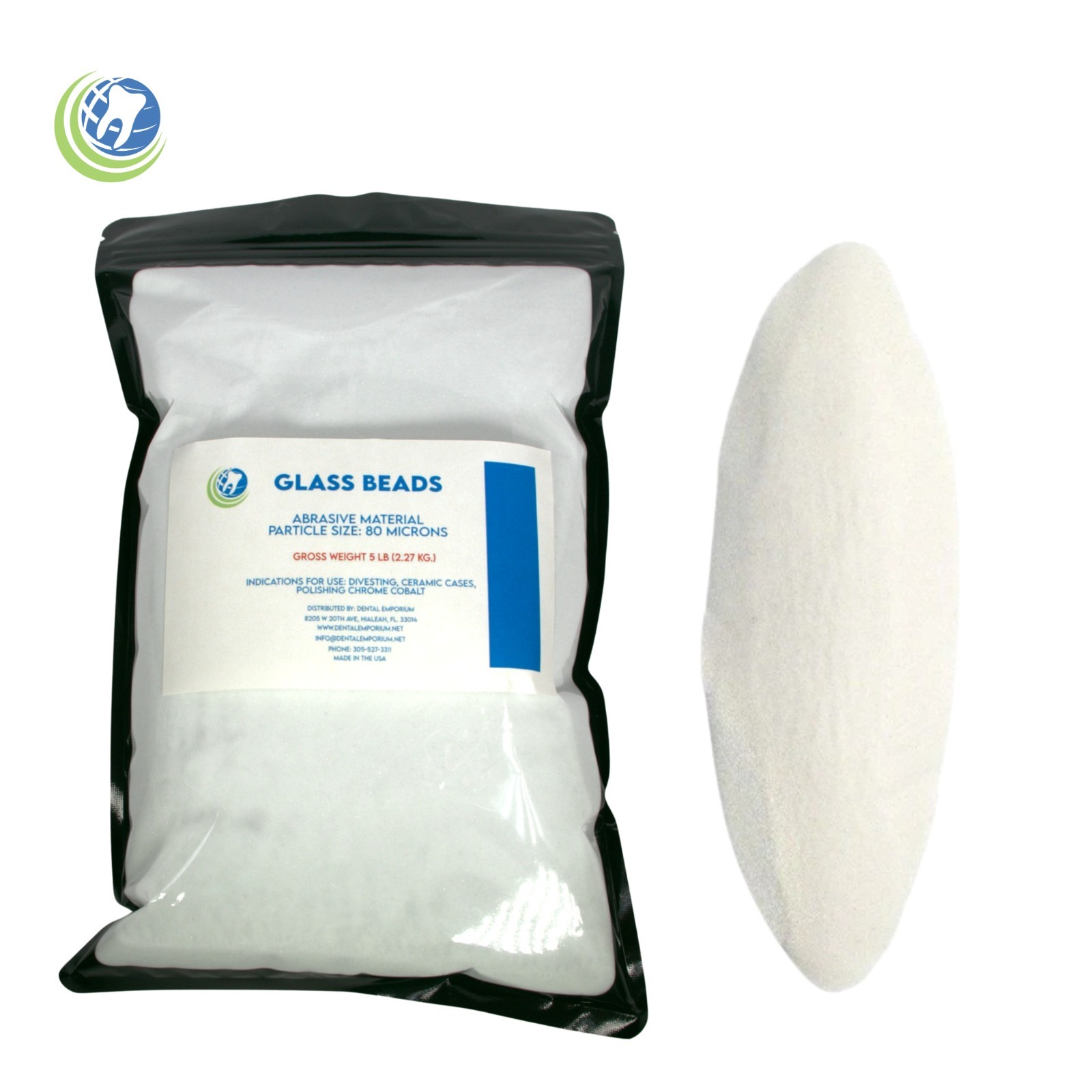 Glass Beads Abrasive Material for Ceramic Chrome Cobalt Polishing 5 Lb. 80Micron