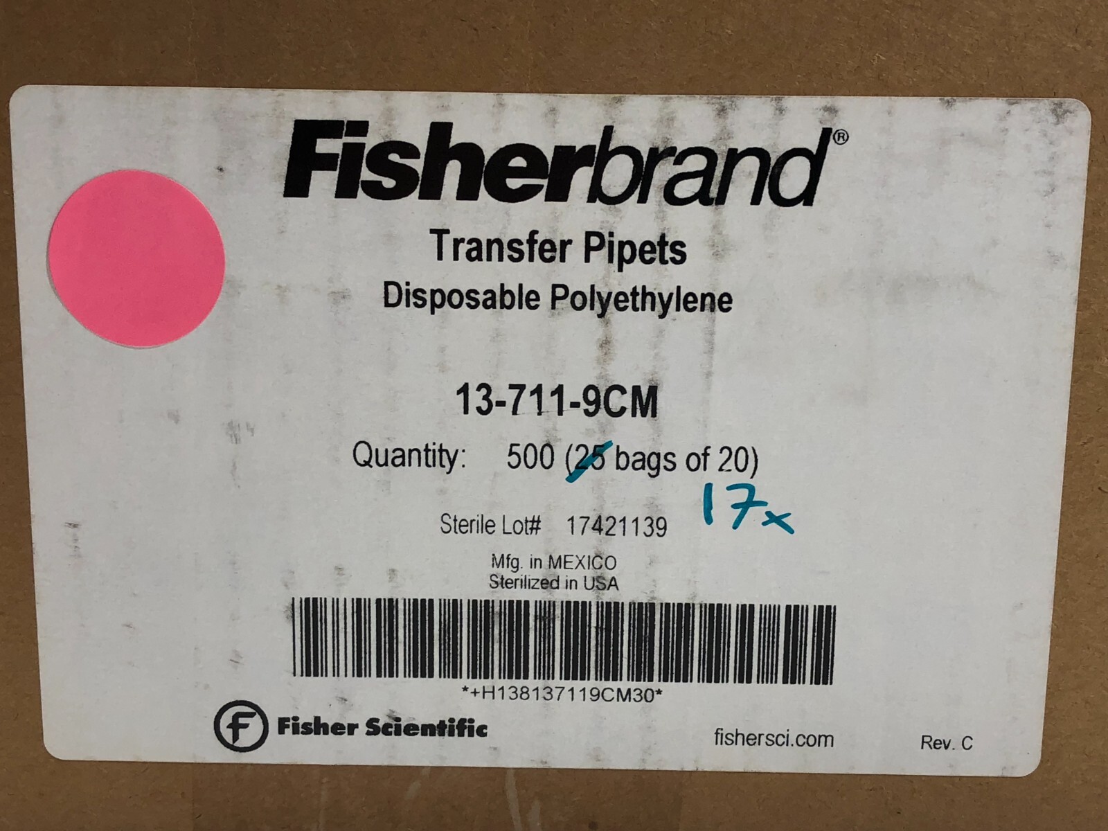 Fisher Scientific Transfer Pipets Disposable Polyethylene 13-711-9CM 20/Bag