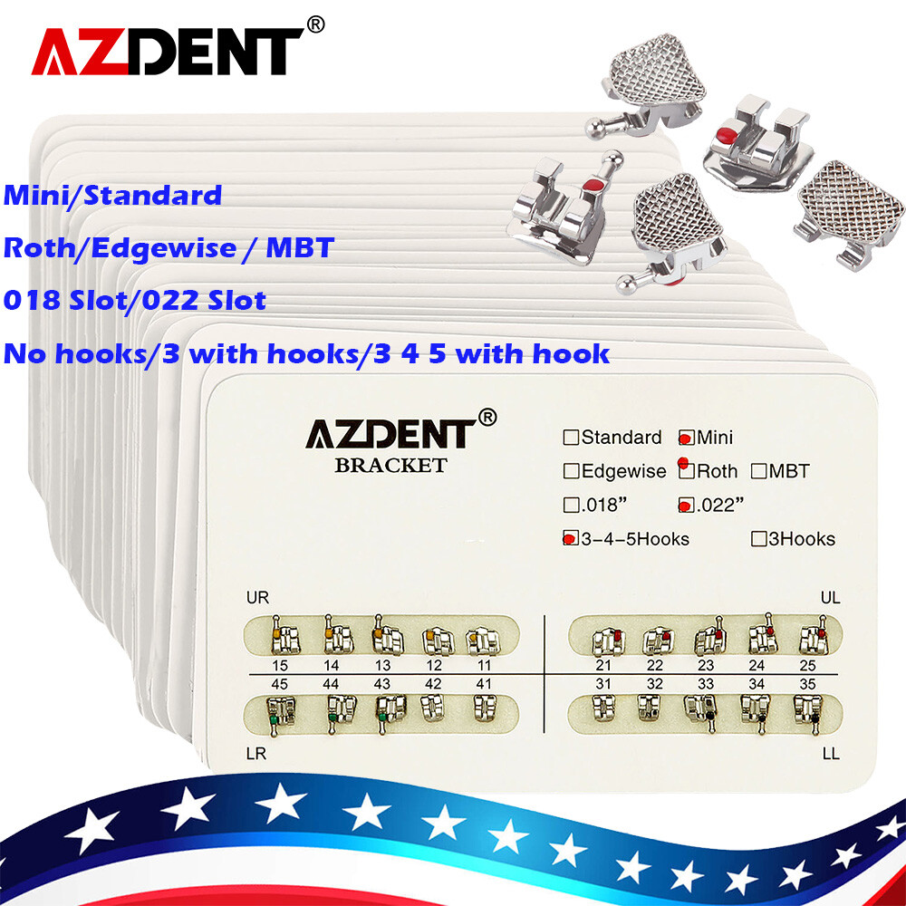 AZDENT Ortho Metal Bracket Braces MBT/Roth Hooks 3/345/Round Niti Arch Wires
