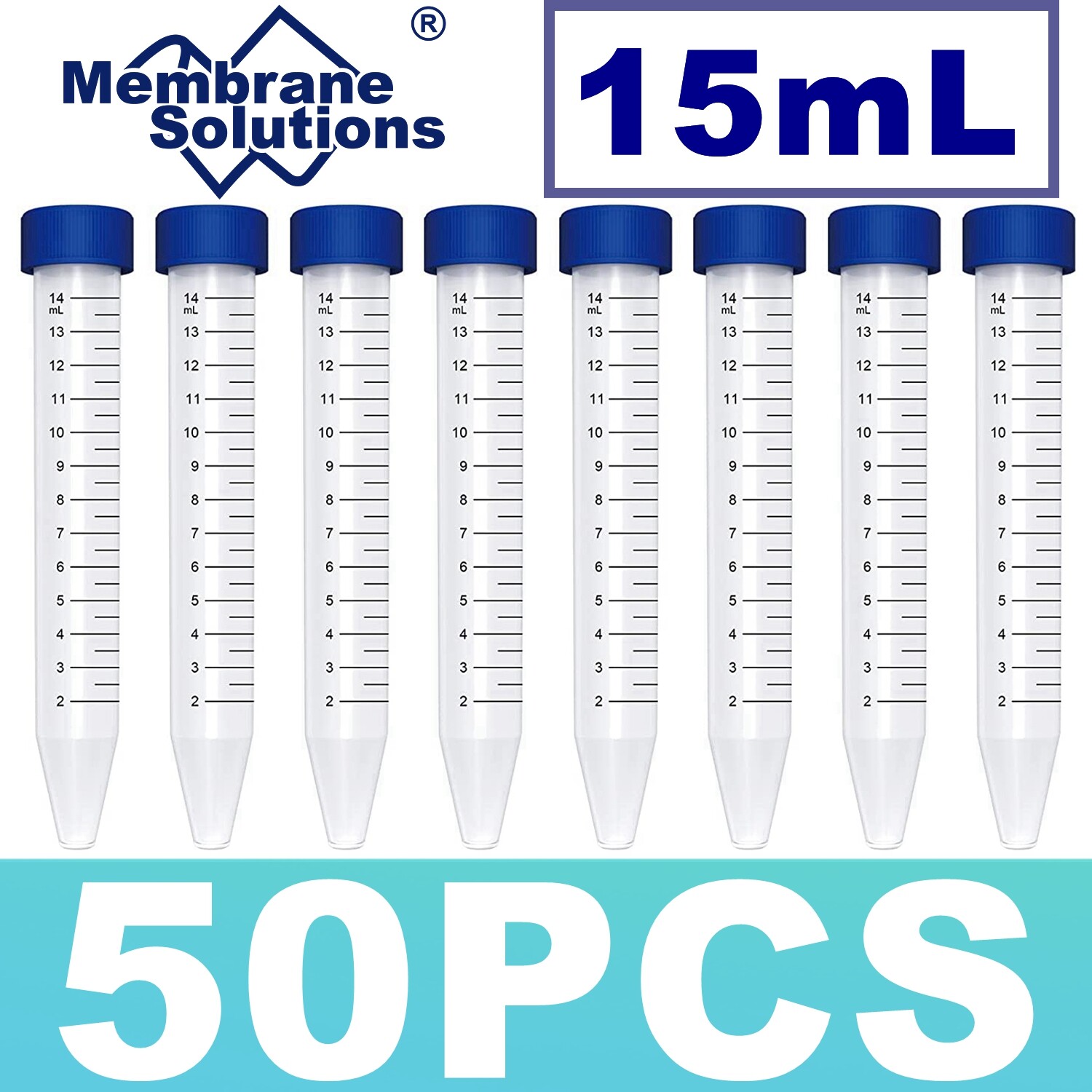 50X 15ml Plastic Centrifuge Test Tube Vial Container Self Standing Screw Cap New