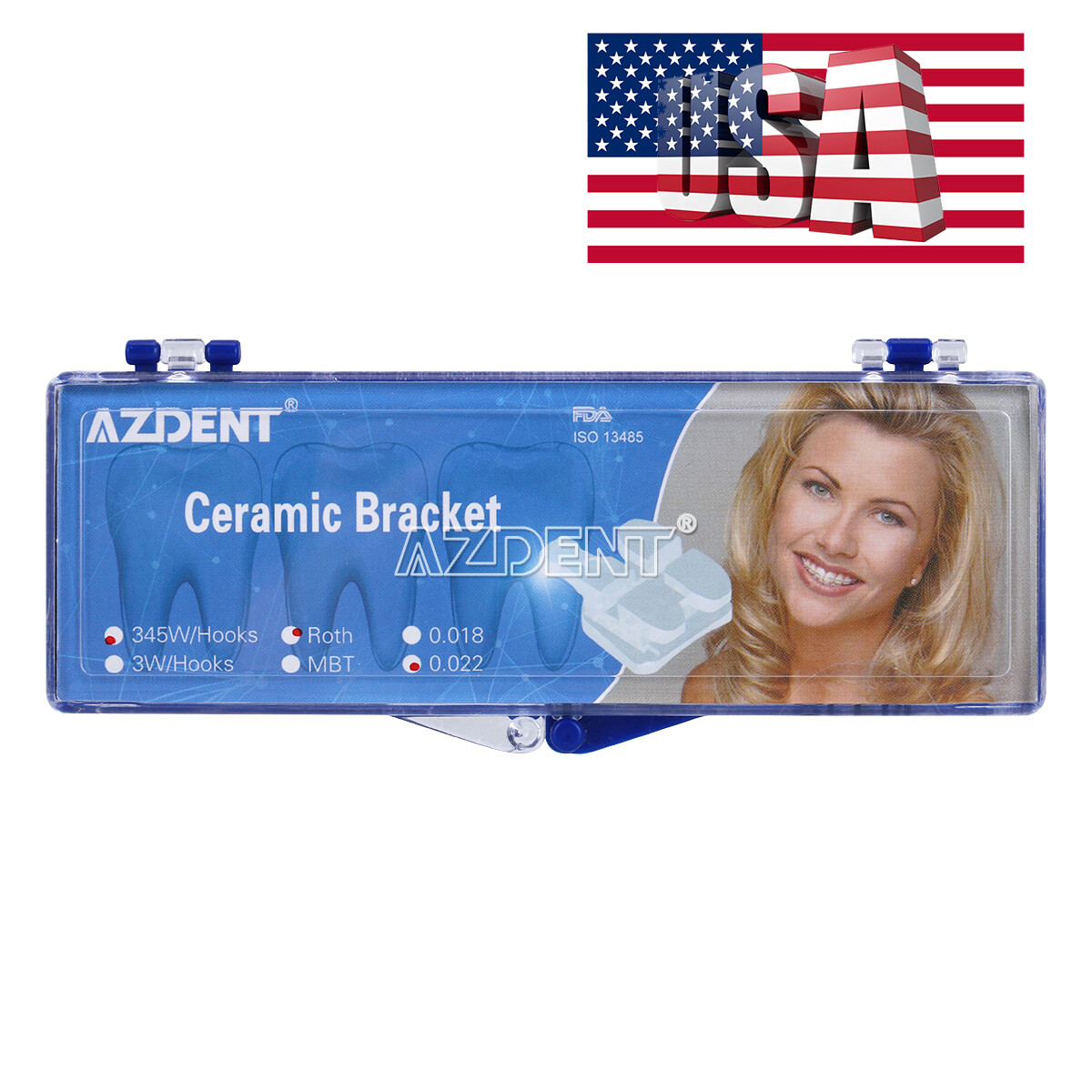 UPS AZDENT Dental Orthodontic Ceramic Brackets Braces Roth 0.022 3-4-5 Hooks