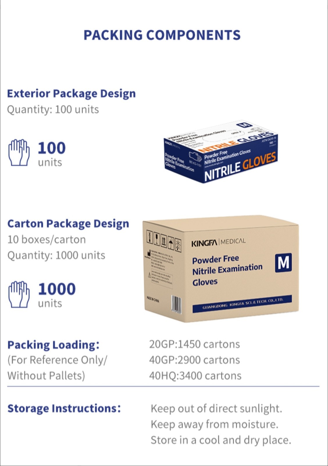 KINGFA Medical Powder Free Nitrile Examination Gloves Medium for Healthcare