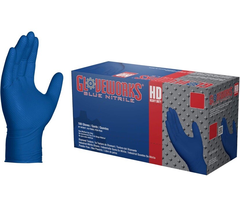 Gloveworks HD Blue Industrial Disposable Nitrile Gloves 6 mil Medium box of 100