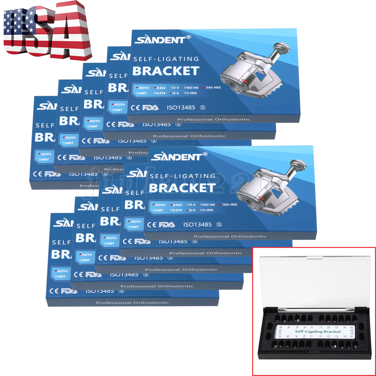 SANDENT Dental Orthodontic Self Ligating Bracket Braces Roth.022 Hooks 345