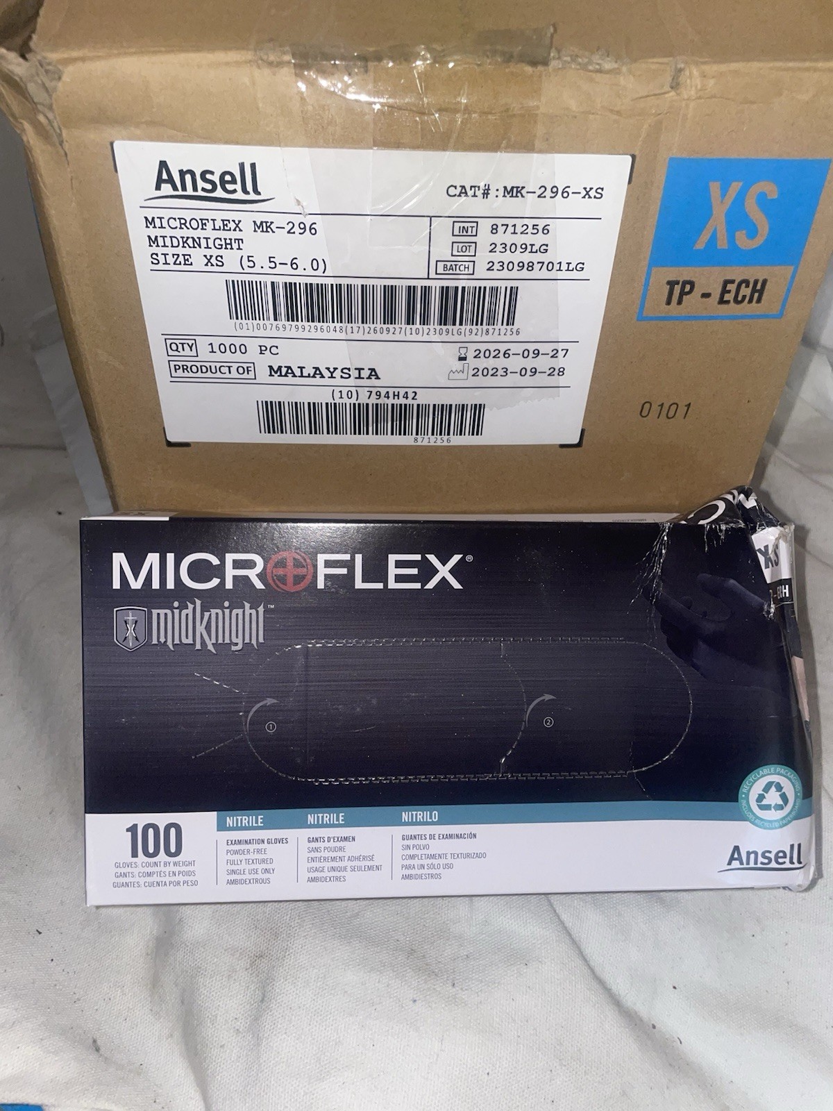 Qty 1000 Gloves Ansell Microflex Mid Knight Nitrile Gloves Size XS (Extra Small)