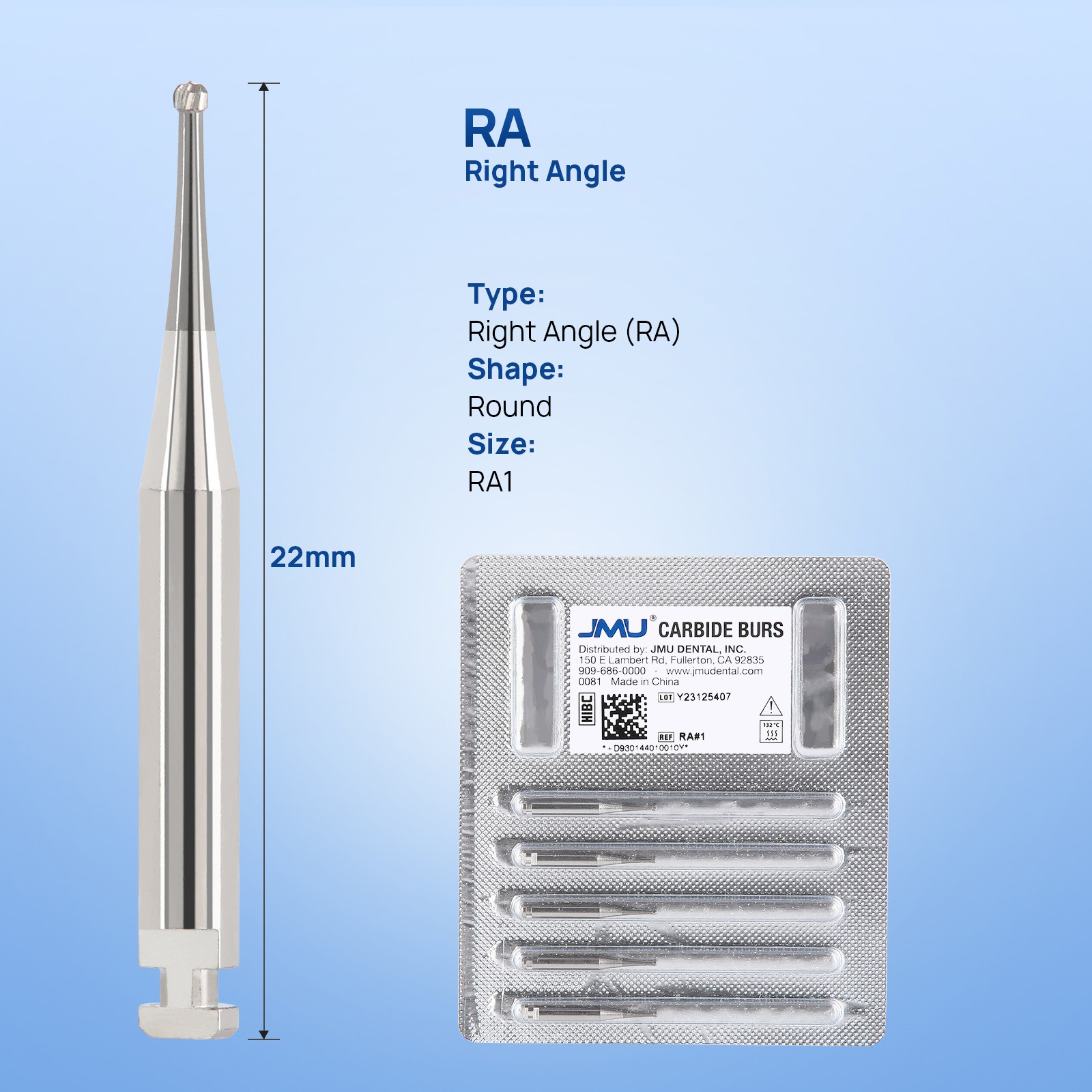 5/pk Dental Carbide Burs FG RA 1-5# Round Cone Burs for High Speed Handpiece