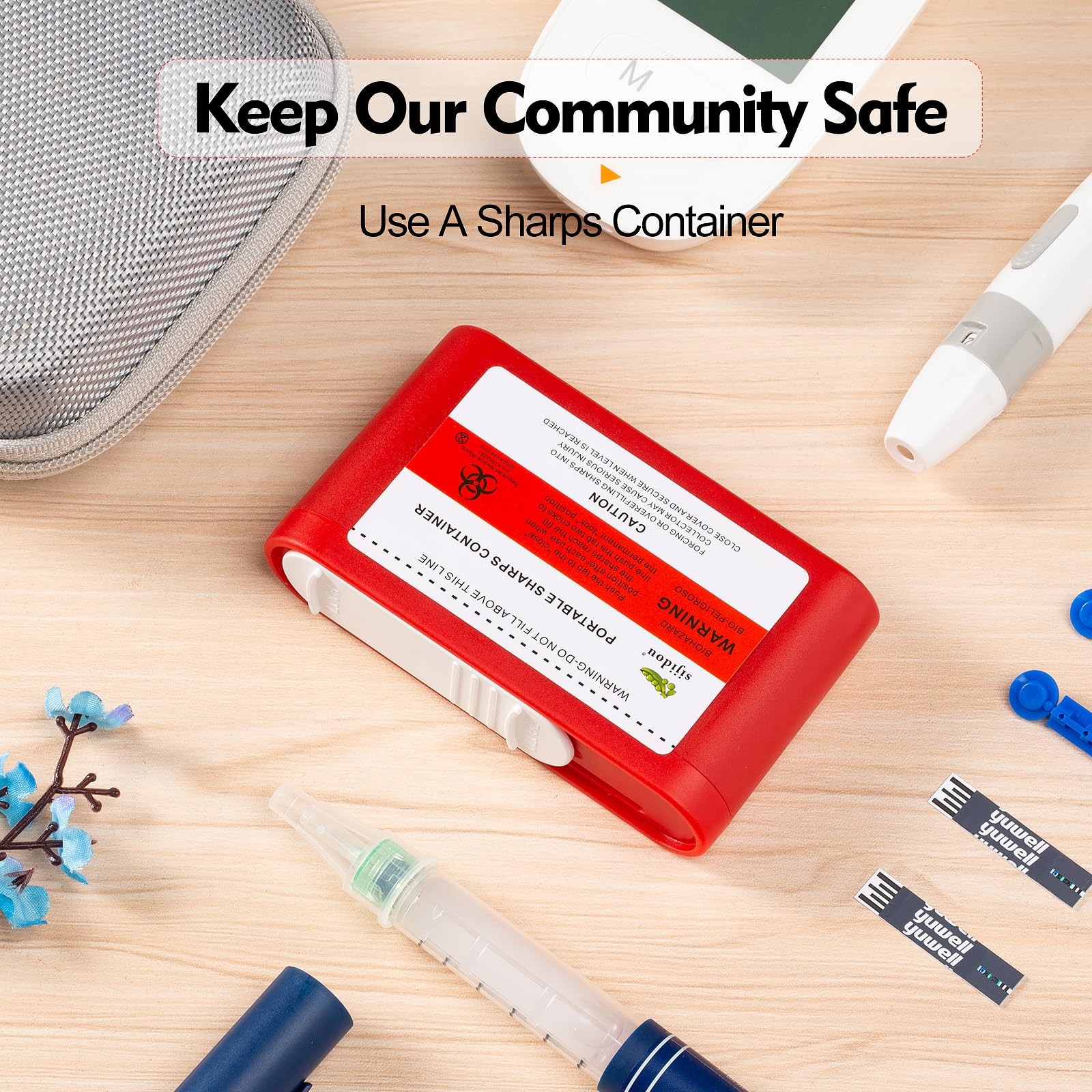 6 Pack Portable Sharps Container for Travel 3.9 x 0.8 x 2.2 inches, 70ml, Red