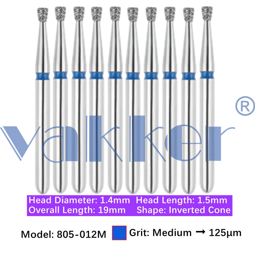 Vakker Dental Inverted Cone FG Diamond Bur 805-012M Medium Grit 10/pk