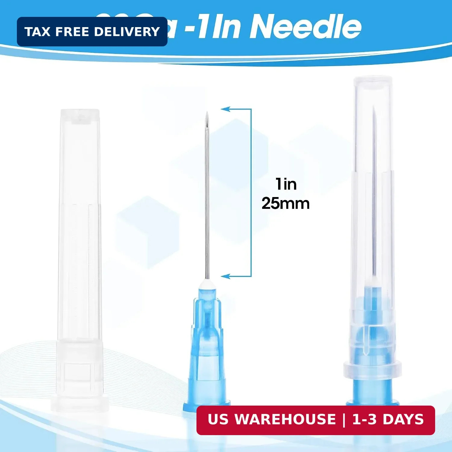 23 Gauge 1 Inch Disposable Needles with Caps for Scientific and Lab Dispensing,