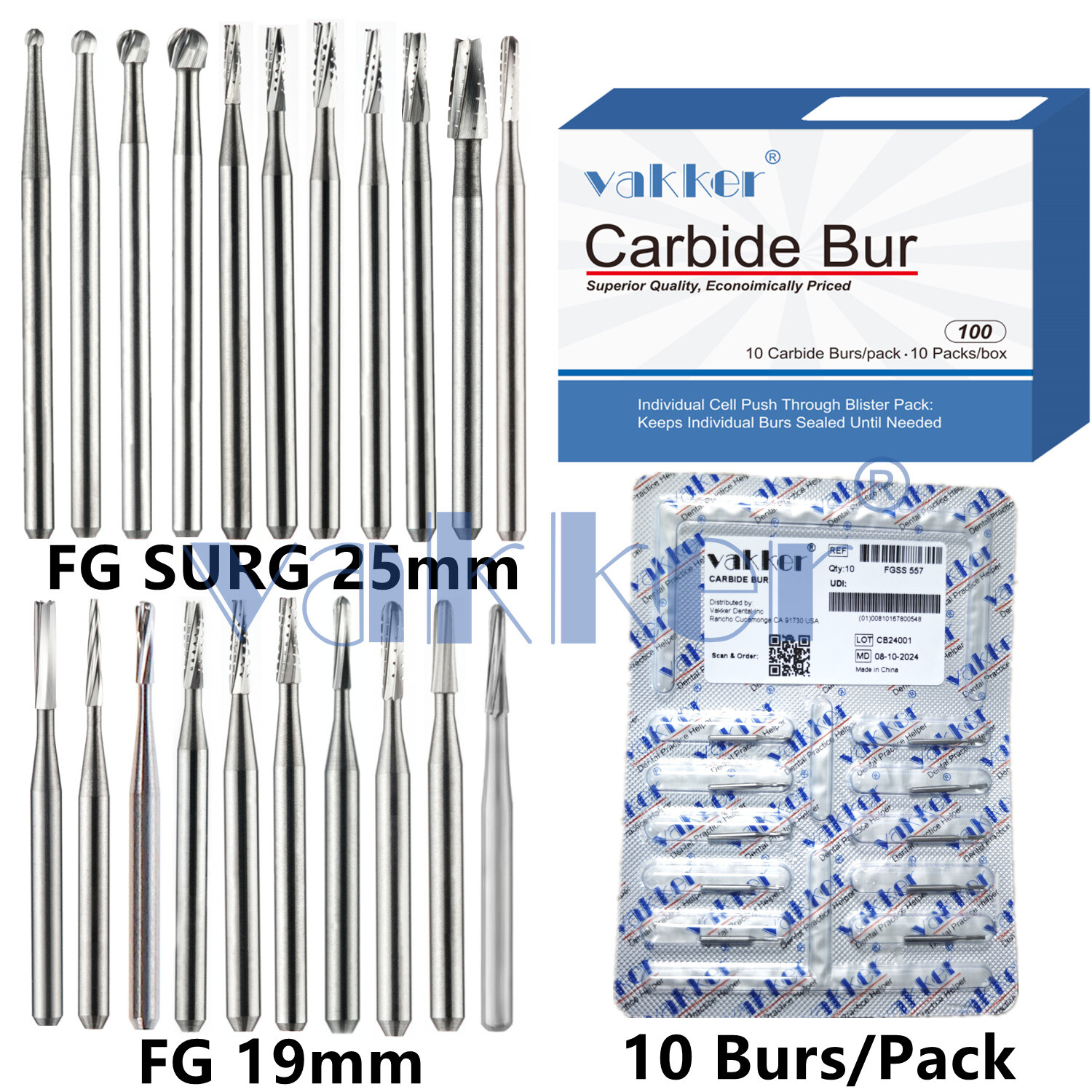 10/Pack Dental Surgical Burs Carbide Bur Friction Grip FG Pear Round High Speed