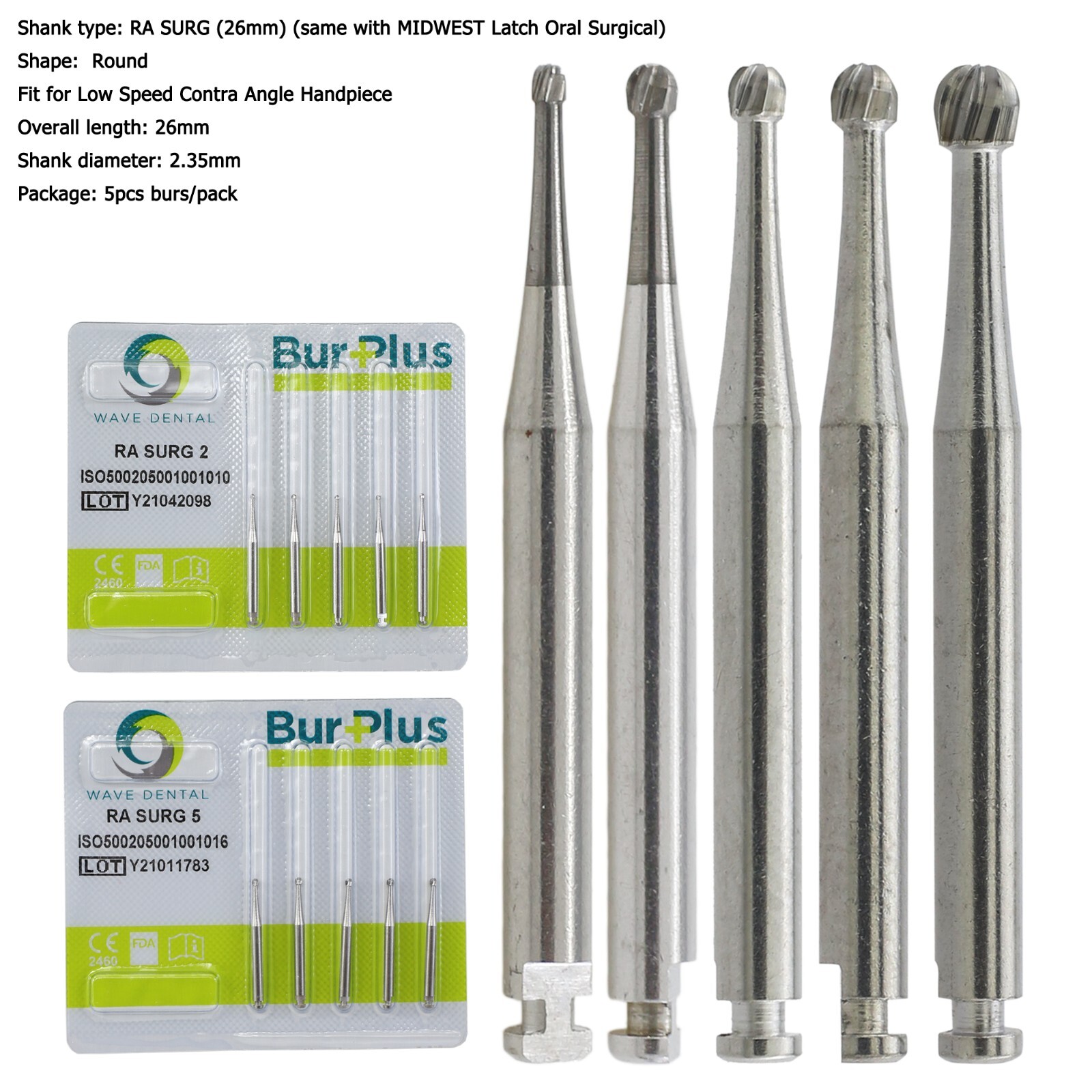 Wave Dental Carbide Round RA Burs Latch Surgical Length Bur RA SURG Contra Angle