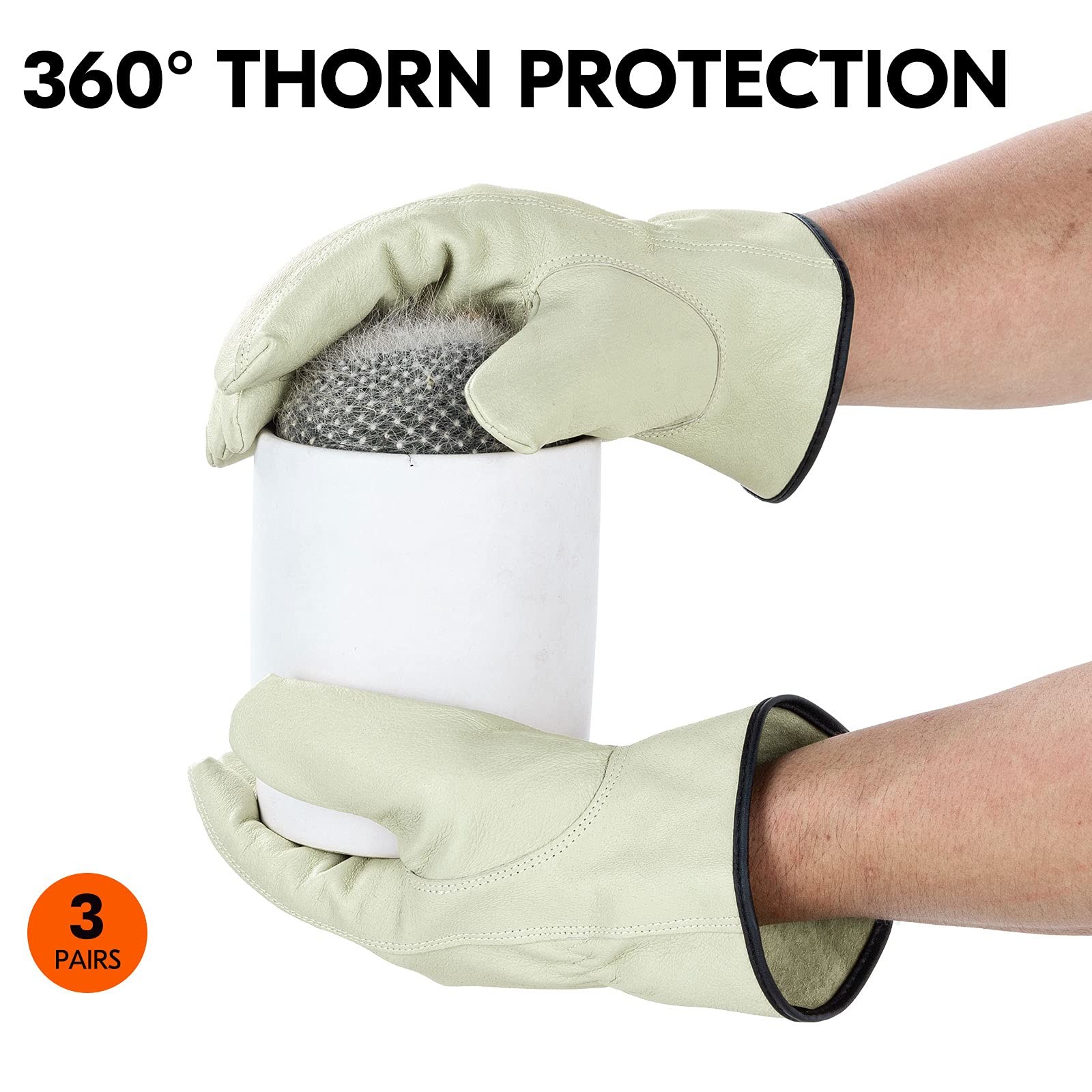 Vgo… 3-Pairs Ulined Safety Pigskin Leather Work Gloves Men Rigger Gloves
