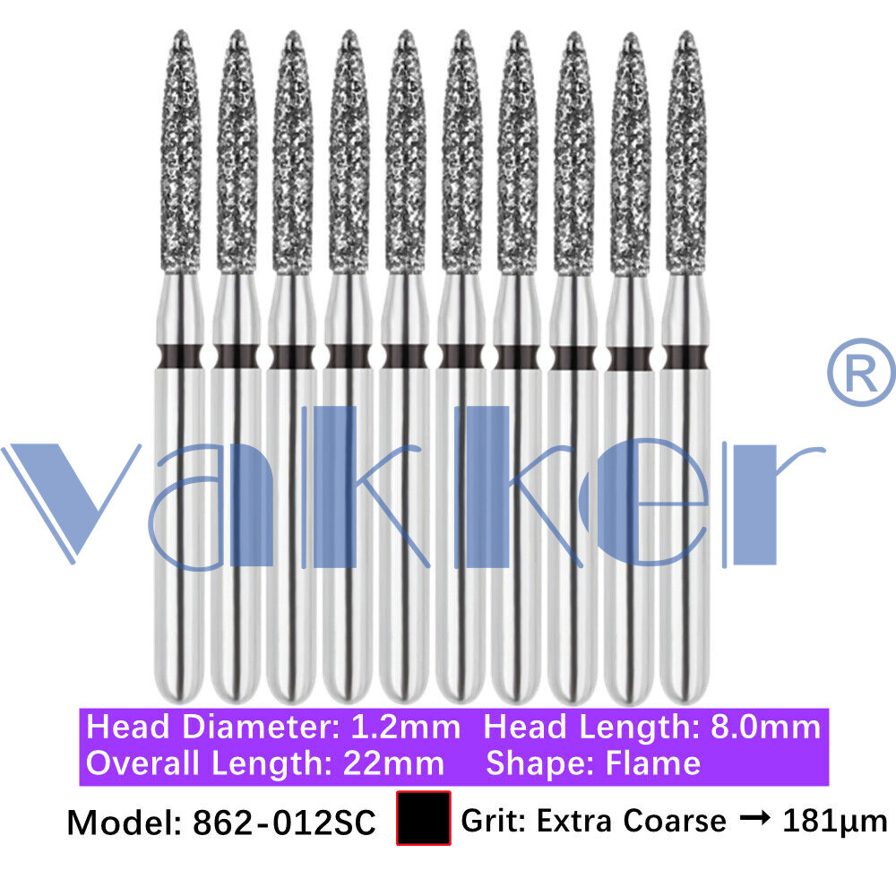 10pc/pk Vakker Dental FG Flame Shape Diamond Burs for High Speed Handpiece