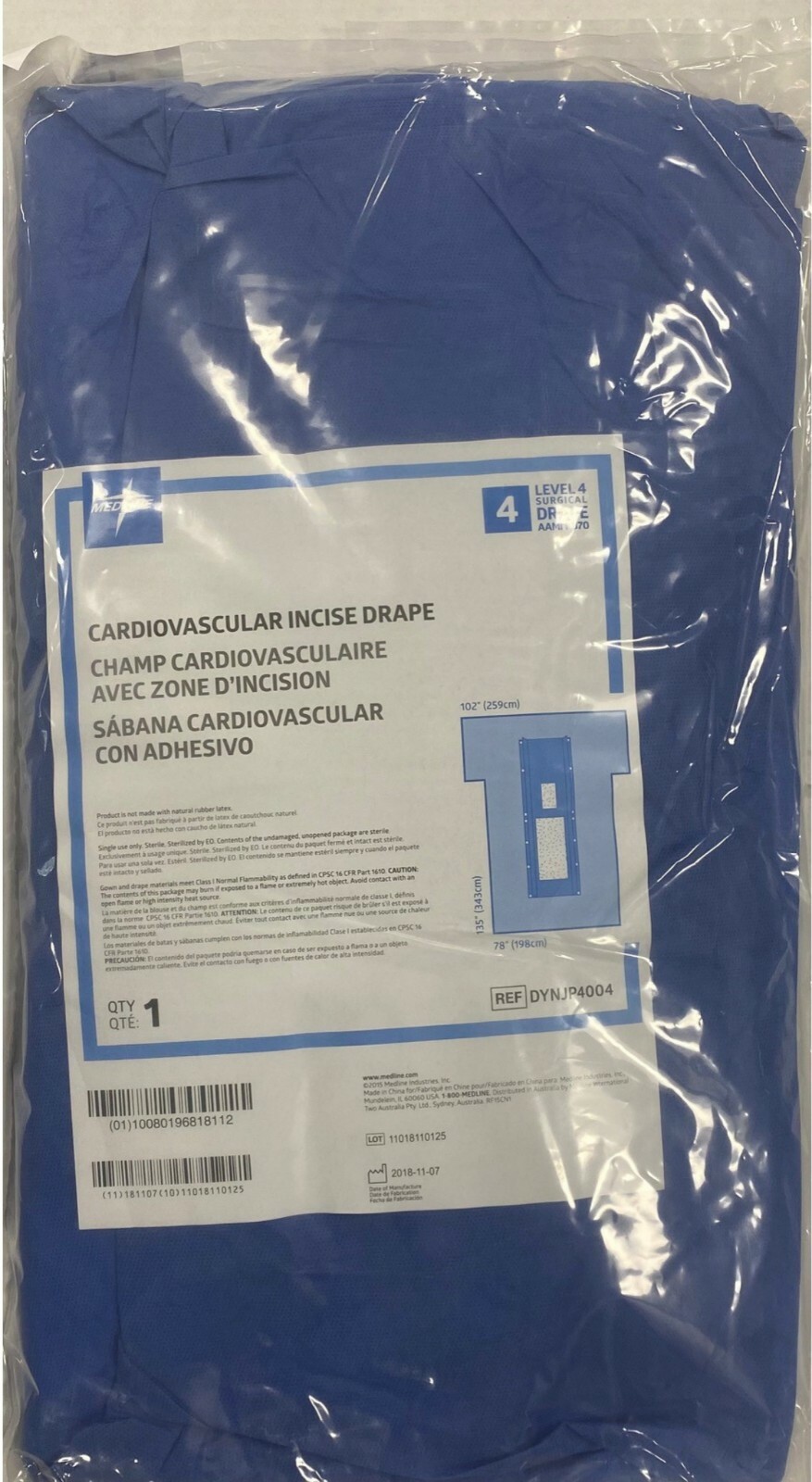 *1-Pack* Medline Cardiovascular Incise Level 4 Surgical Drape DYNJP4004
