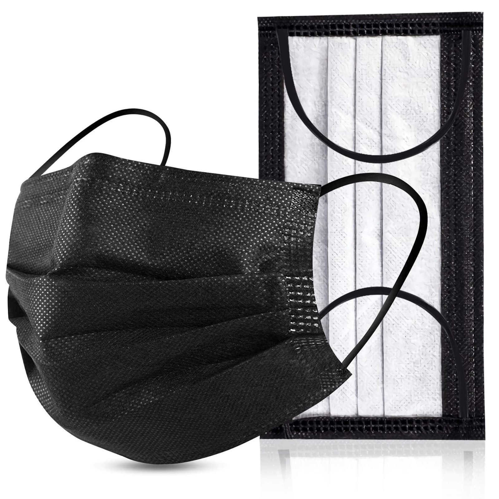 Black Disposable Face Masks 4 Layers Protection 50Pcs, Breathable Dust Mask M…