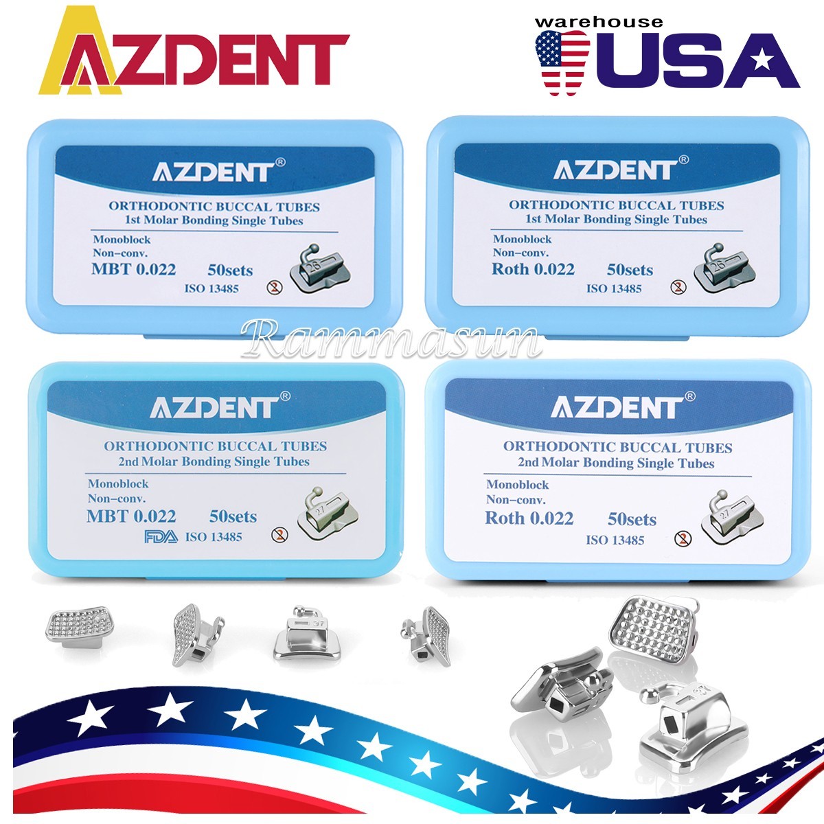 AZDENT Dental ortodoncia tubo bucal unible monobloque MBT/Roth 022/Brackets