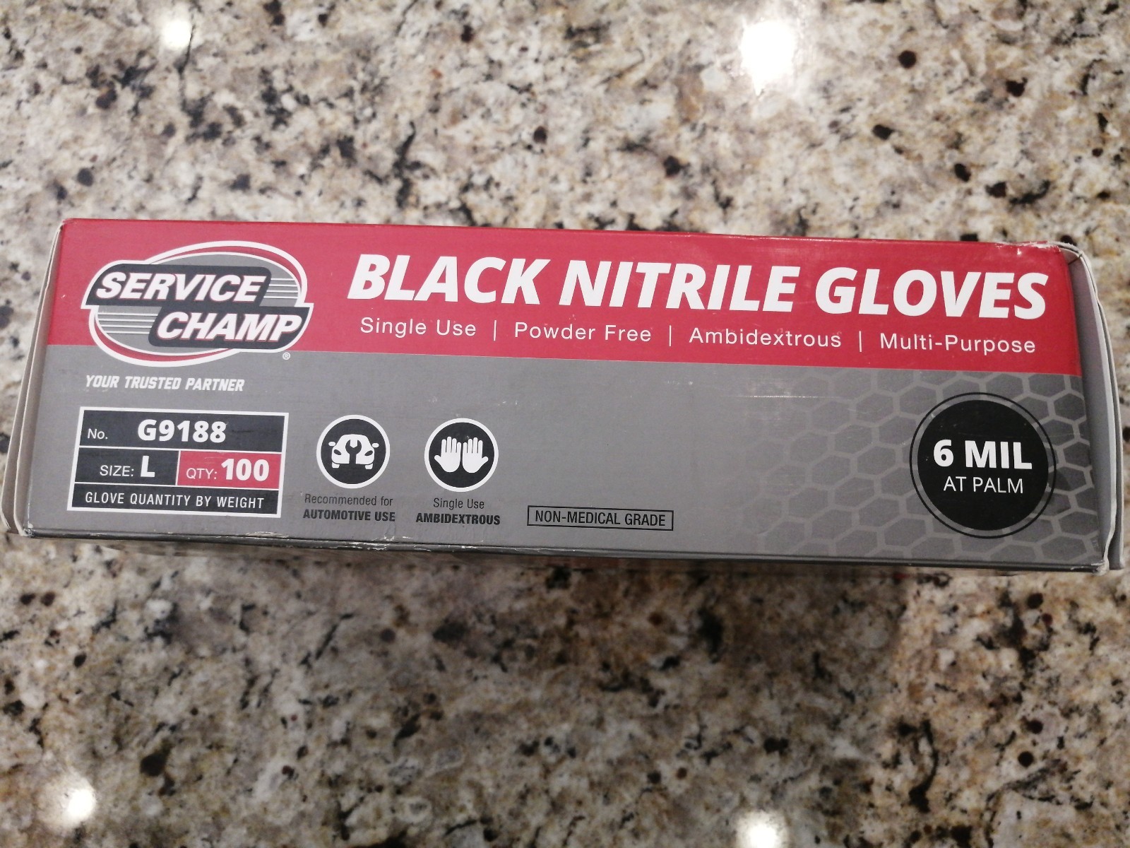 Service Champ Black Nitrile Gloves G9188 Multi-Purpose 100 ct size L 6mil
