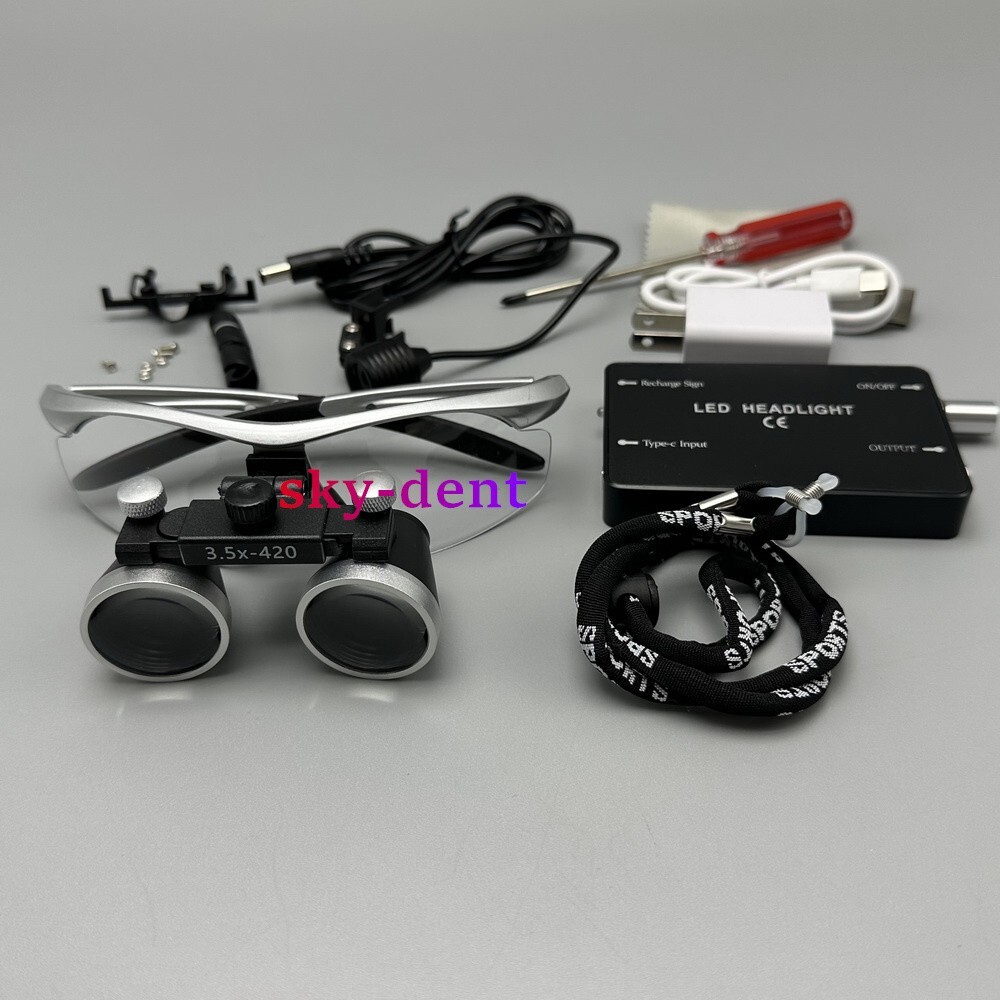 3.5X Dental Surgical Medical Loupes Magnifier Binocular with LED Headlight US/EU