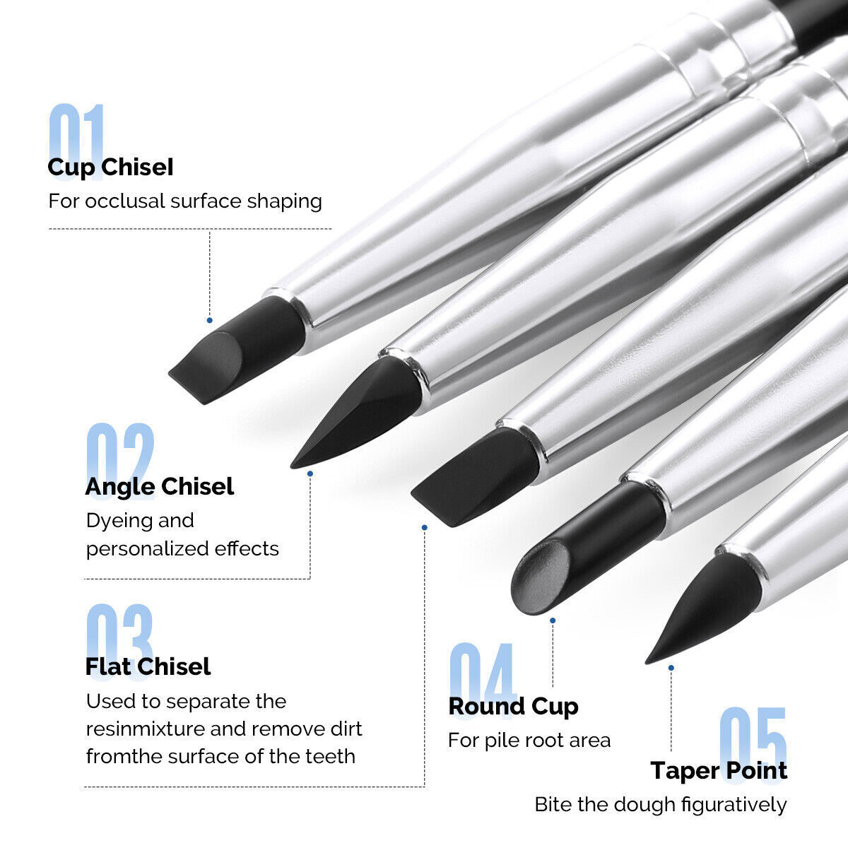 5pcs/PK Dental Composite Resin Porcelain Brush Pens Shaping Silicone Tooth Tool