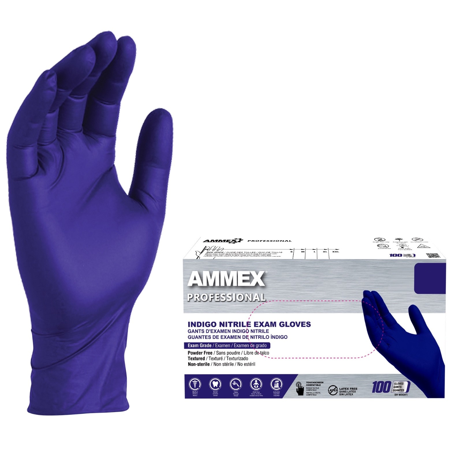 AMMEX Nitrile Disposable Exam Gloves 3 Mil Latex-Free, Case Of 1000, Medium